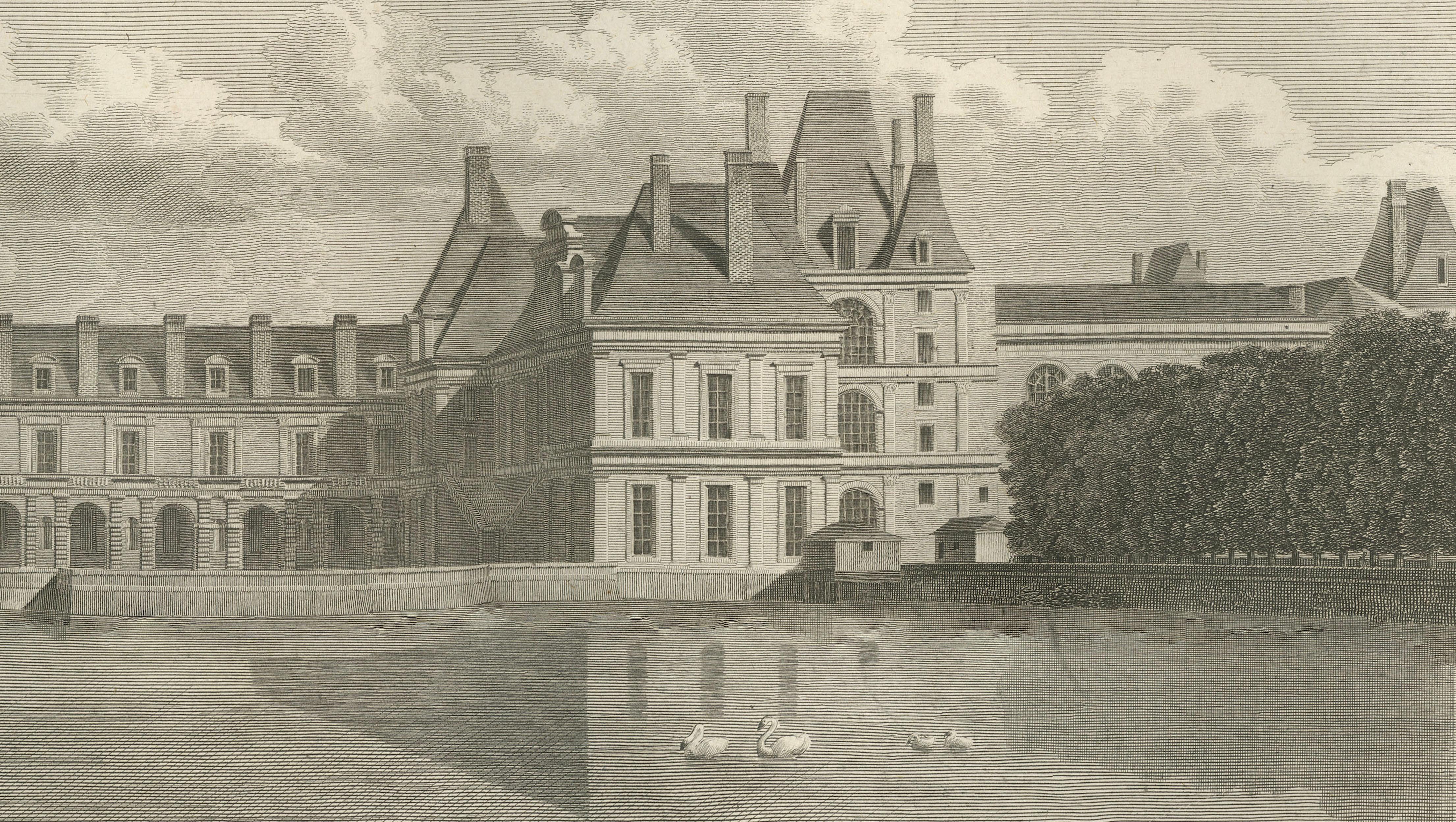 Antique View of Château de Fontainebleau, Napoleon Era Landscape Engraving, 1803