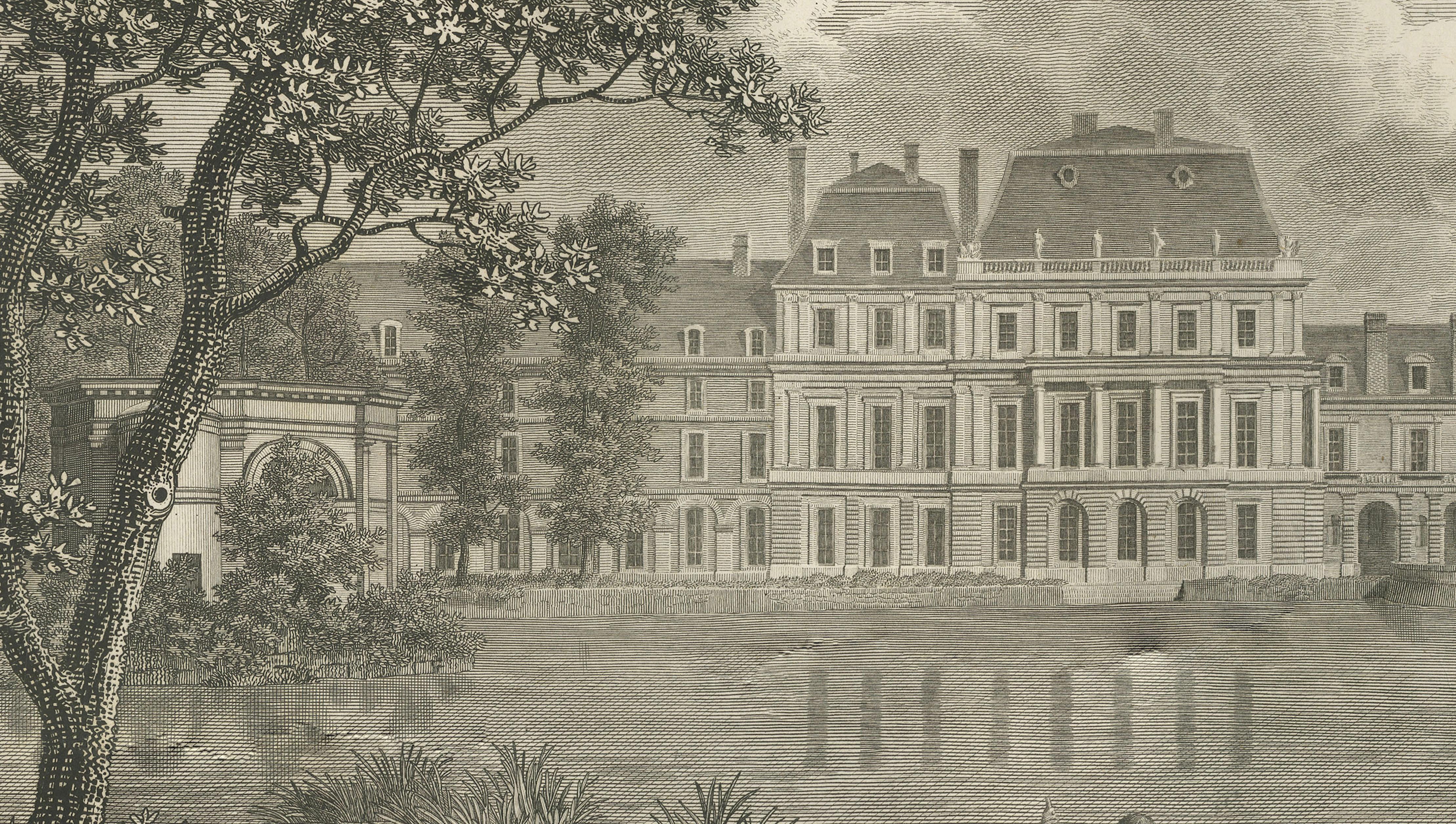 Antique View of Château de Fontainebleau, Napoleon Era Landscape Engraving, 1803