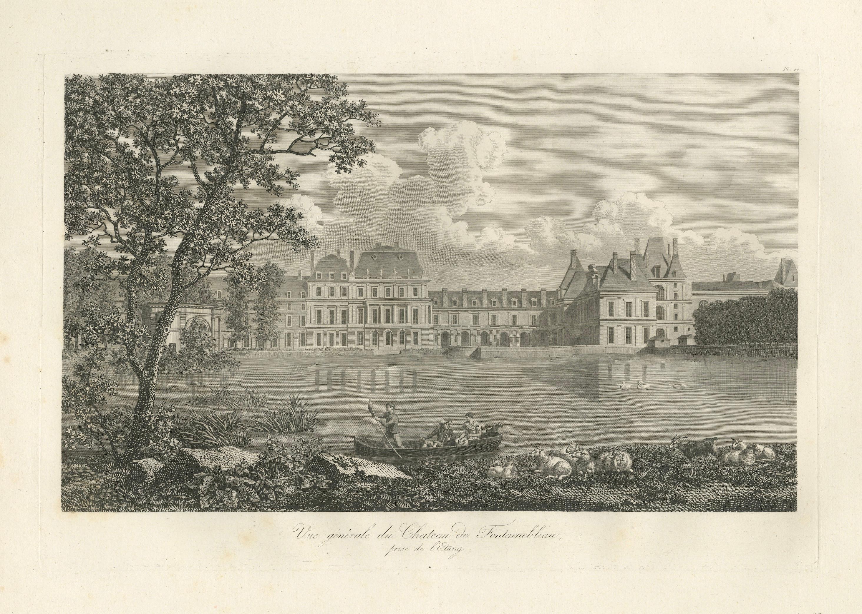 Antique View of Château de Fontainebleau, Napoleon Era Landscape Engraving, 1803