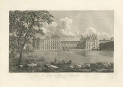 Vue ancienne du château de Fontainebleau, gravure de paysage de l'époque napoléonienne, 1803