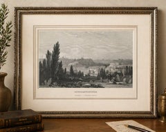 Antique View of Constantinople, Istanbul - Panorama Steel Engraving, c1850
