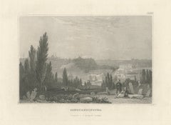 Antique View of Constantinople, Istanbul - Panorama Steel Engraving, c1850