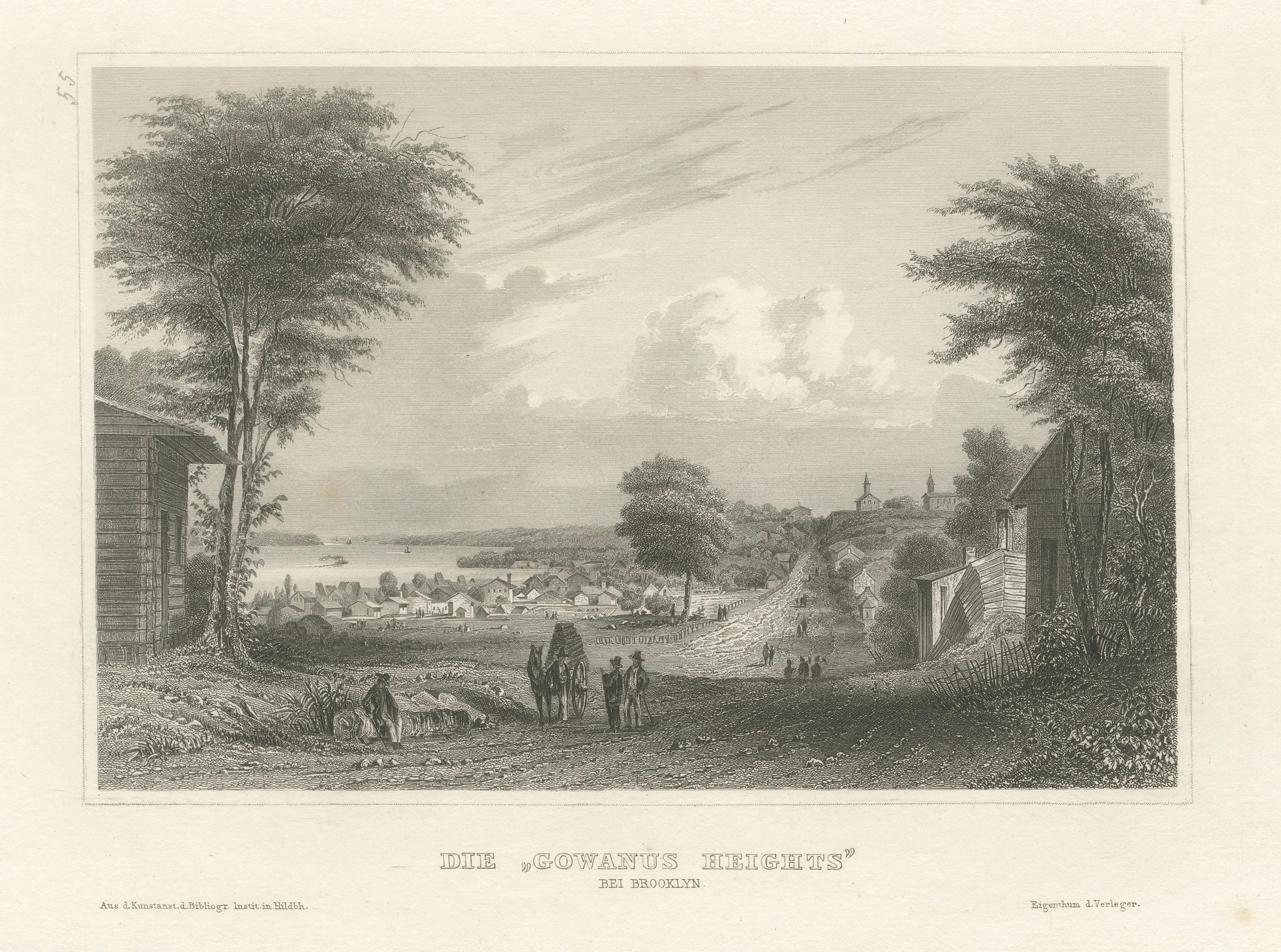 Antique View of Gowanus Heights Brooklyn New York, Meyer ca. 1850