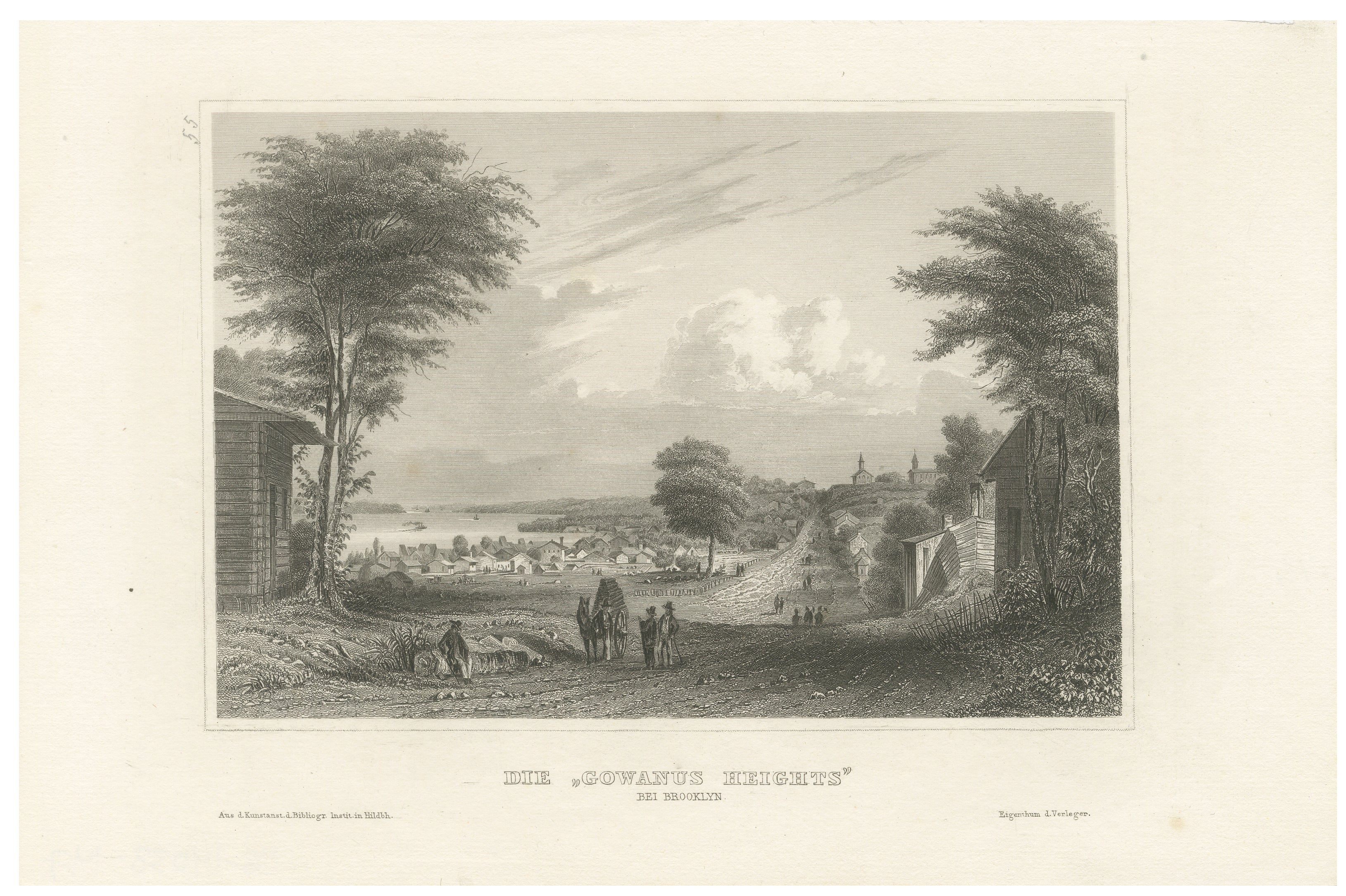 Antique View of Gowanus Heights Brooklyn New York, Meyer ca. 1850