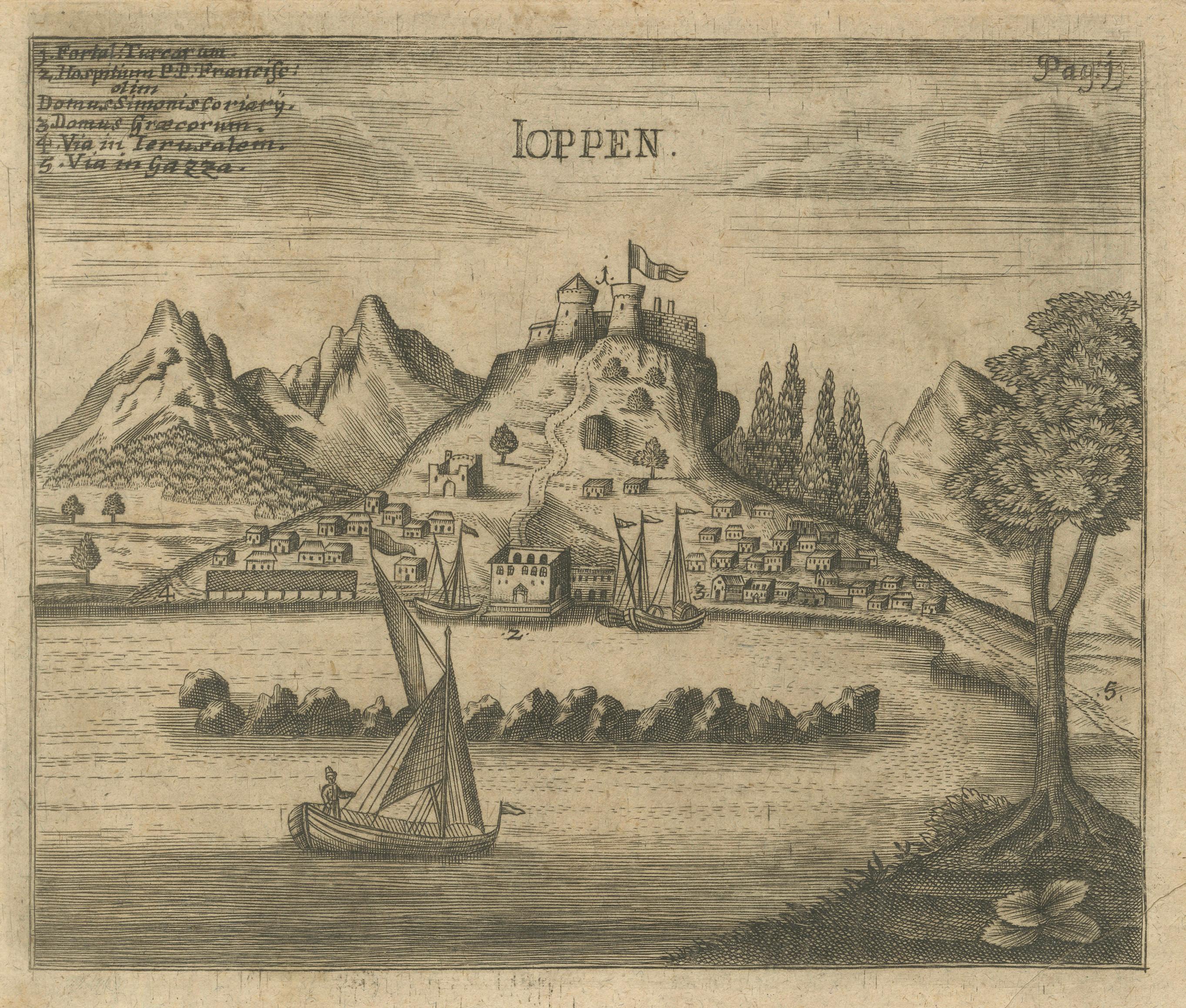 Antique View of Jaffa (Ioppen) Holy Land Engraving, Müller 1735