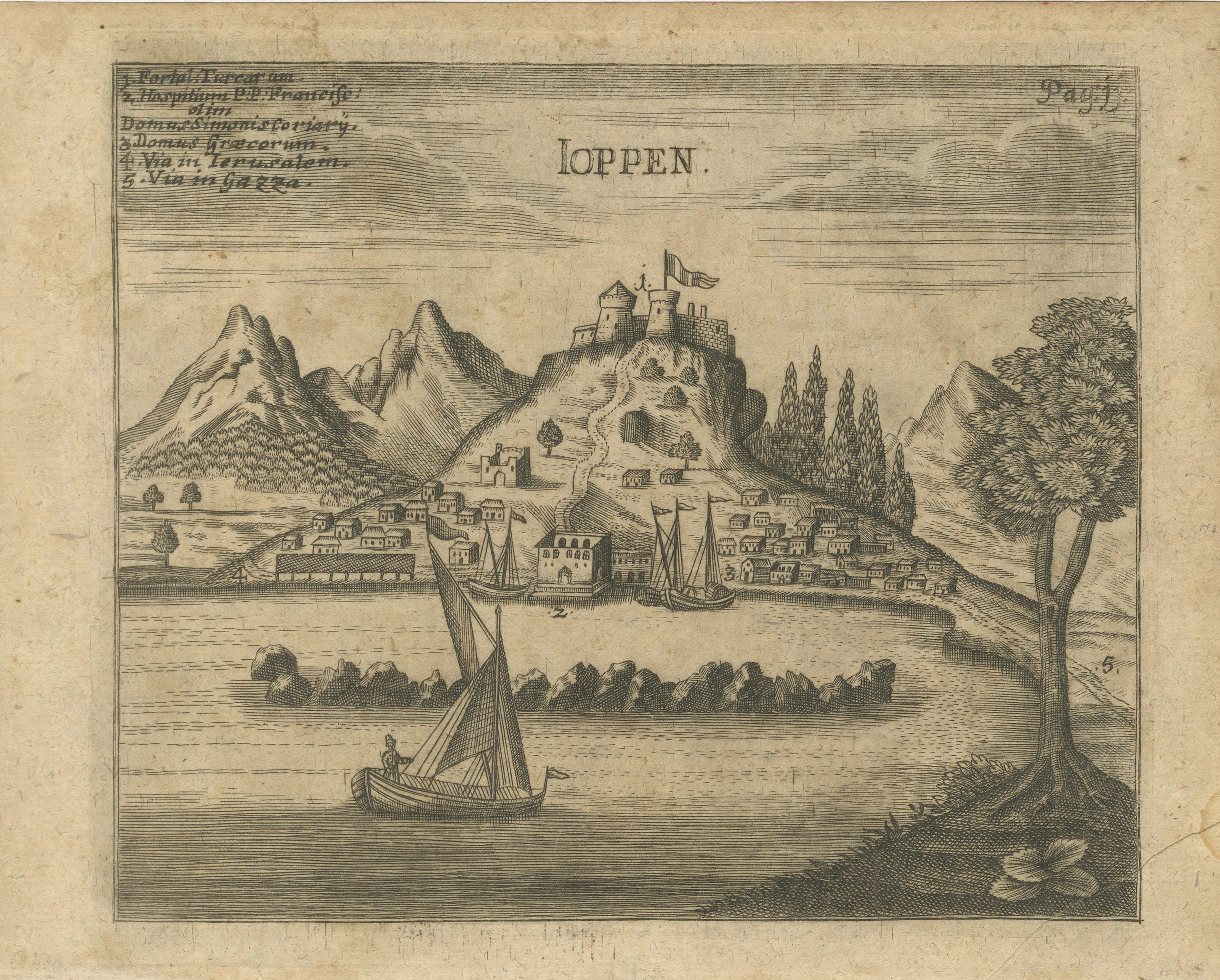 Antique View of Jaffa (Ioppen) Holy Land Engraving, Müller 1735