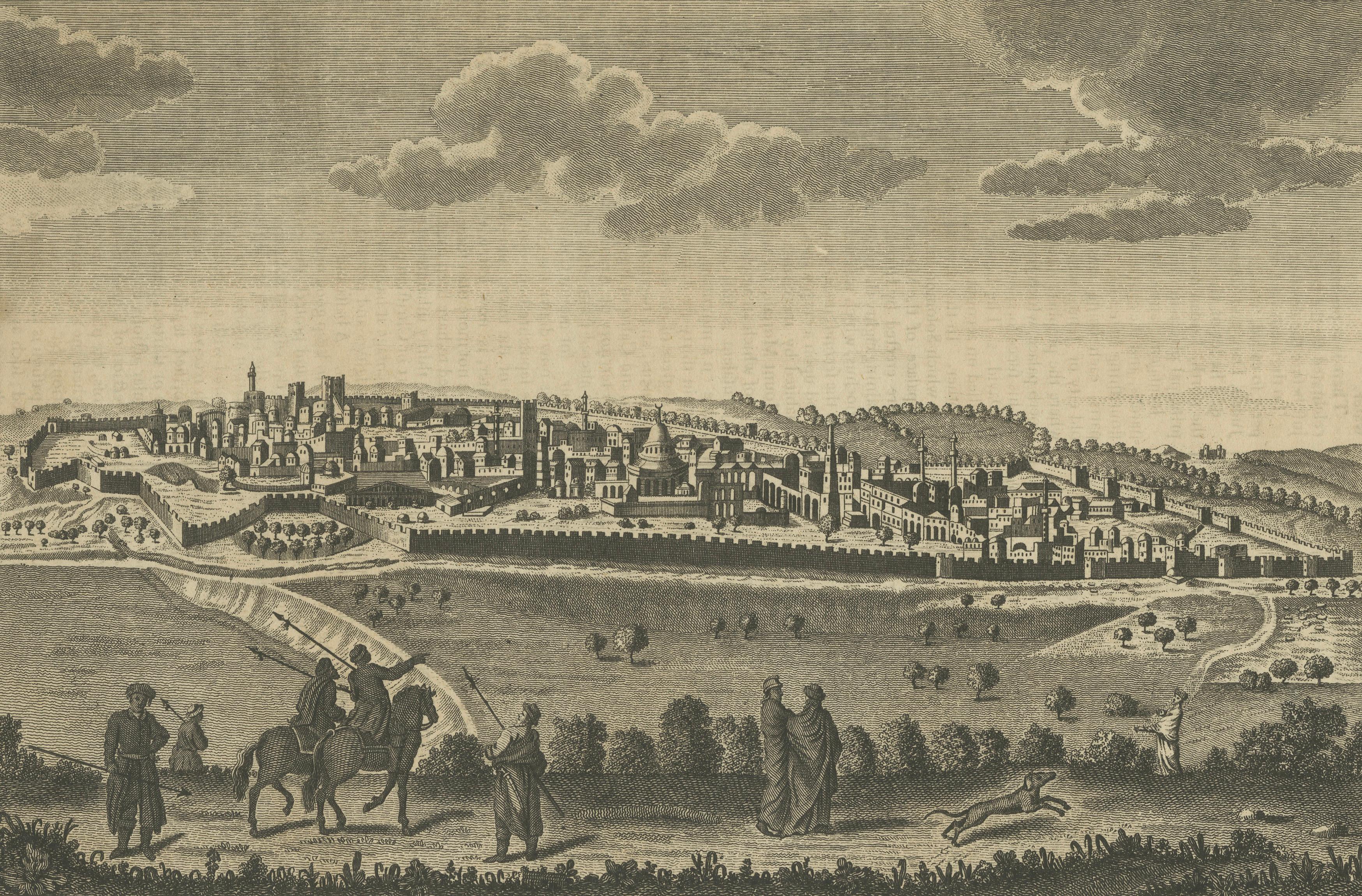 Antique View of Jerusalem Holy Land Engraving, Millar Geography, ca. 1760