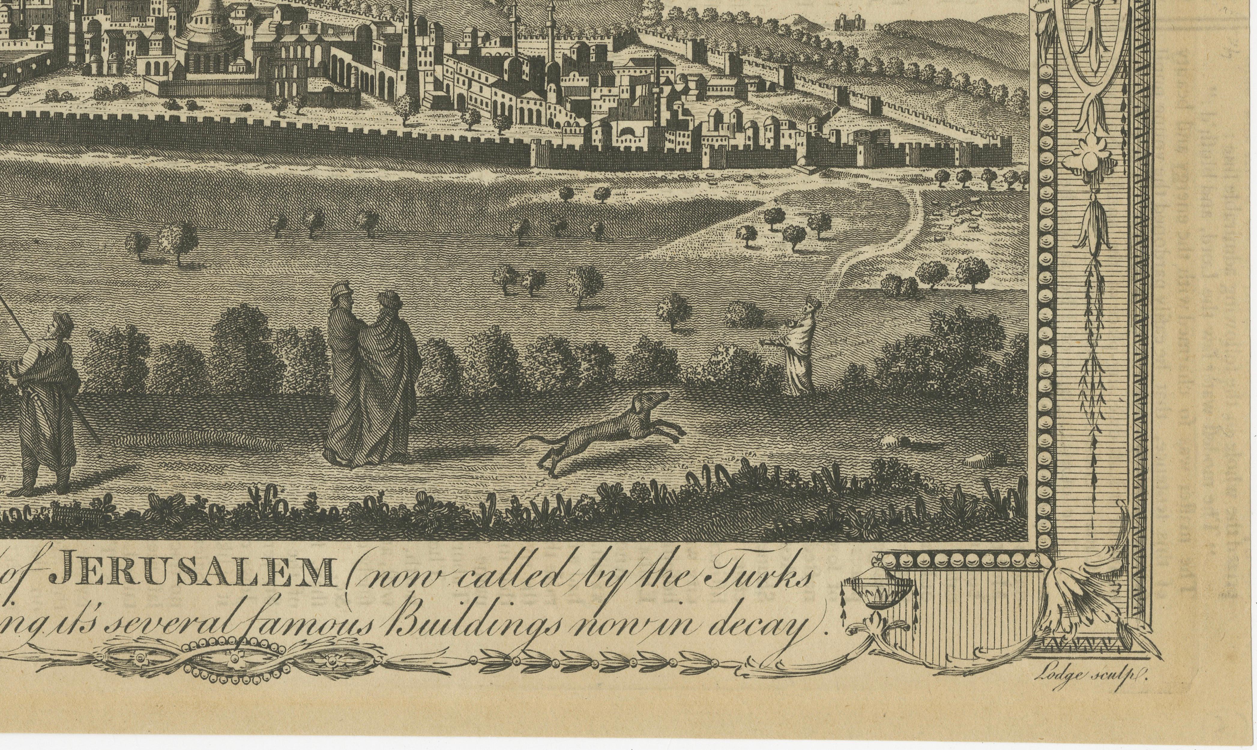 Antique View of Jerusalem Holy Land Engraving, Millar Geography, ca. 1760