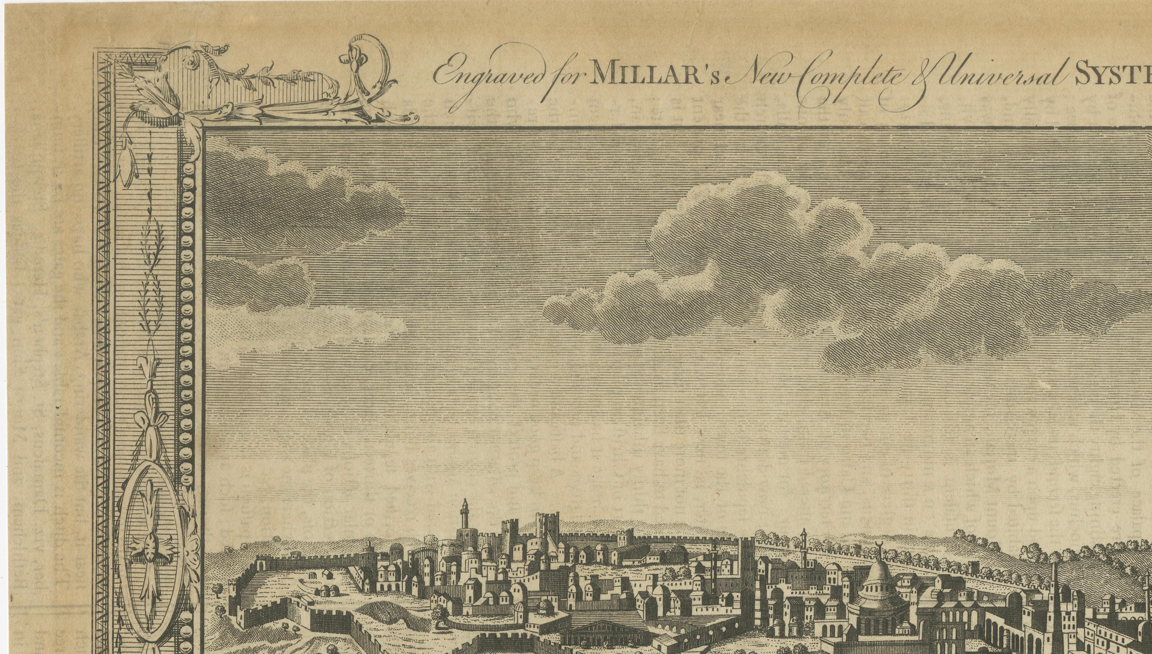 Antique View of Jerusalem Holy Land Engraving, Millar Geography, ca. 1760