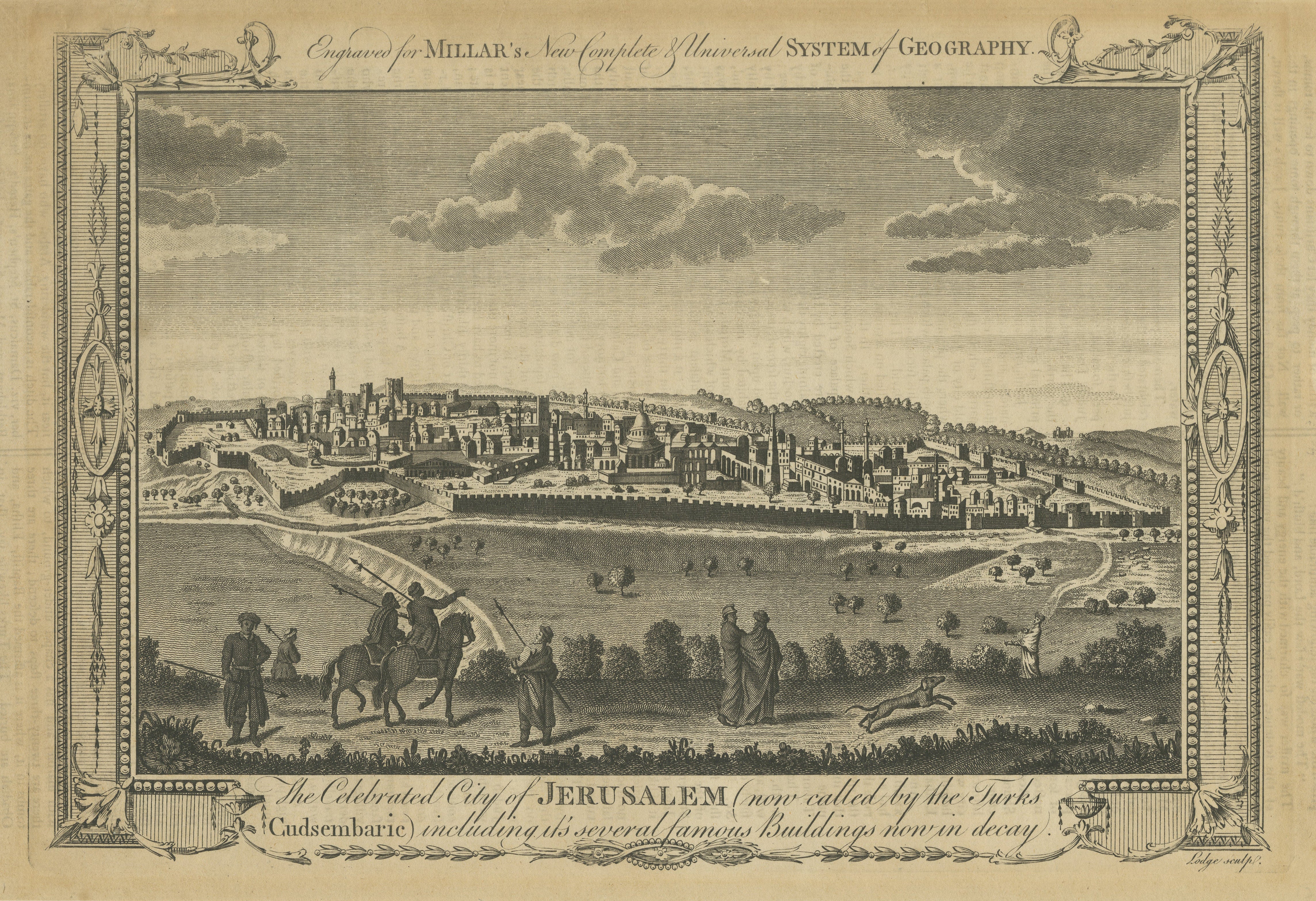 Antike Ansicht von Jerusalem Heiliges Land Kupferstich, Millar Geography, ca. 1760