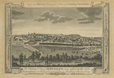 Antique View of Jerusalem Holy Land Engraving, Millar Geography, ca. 1760