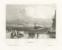 Antique View of Messina and the Strait, Sicily, Steel Engraving, circa 1850