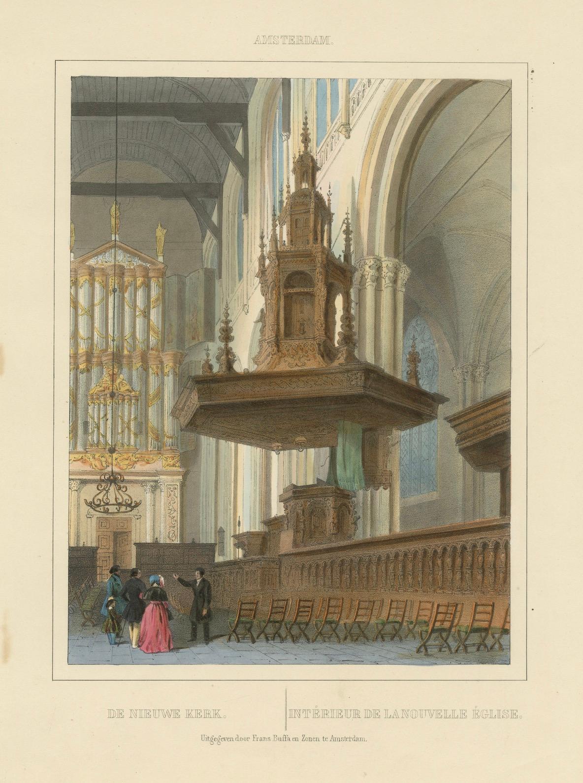 Antike Ansicht der Nieuwe Kerk Interior, Amsterdam, handkolorierte Lithographie, um 1850 im Angebot 2