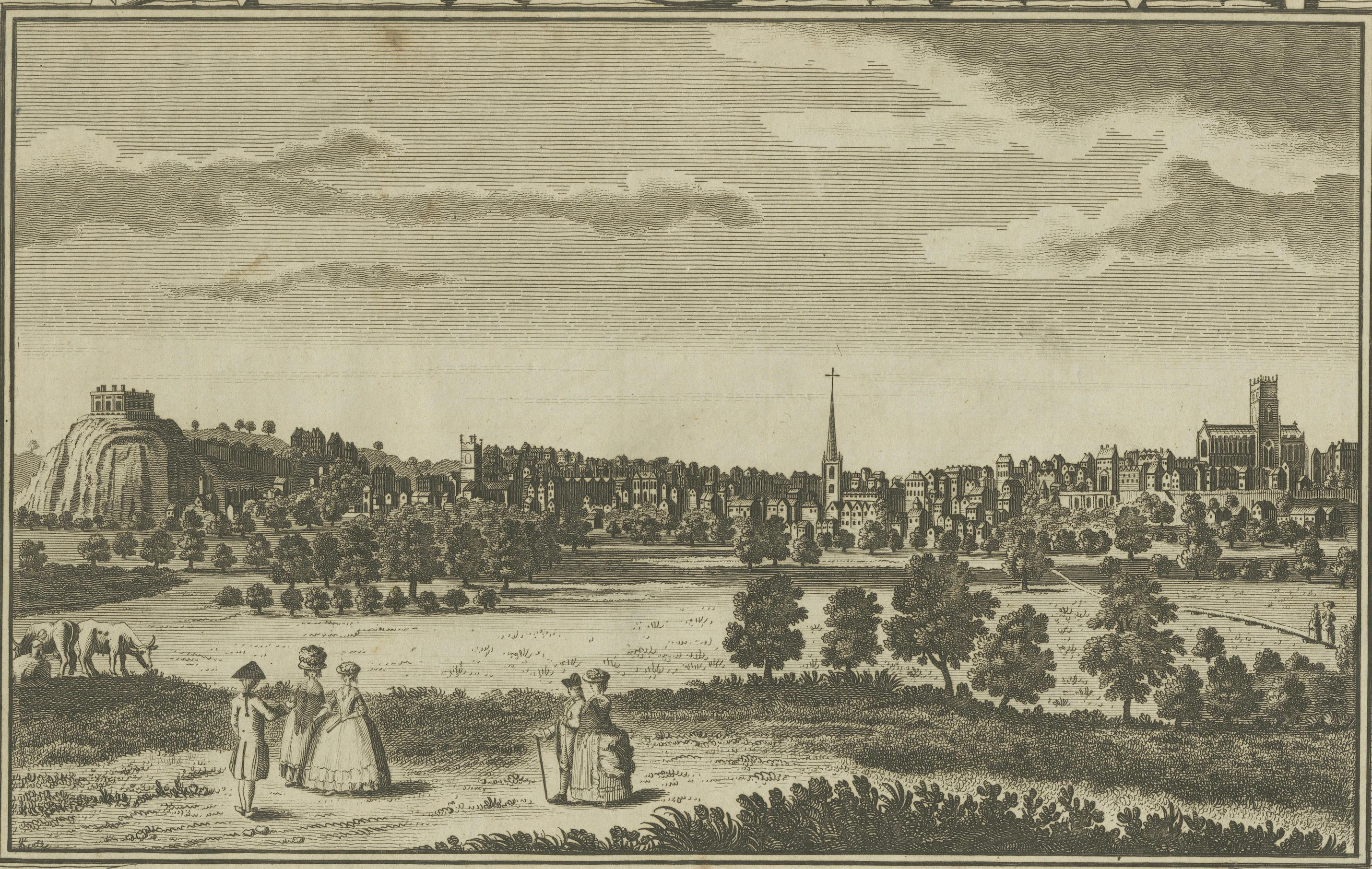 Antique View of Nottingham with Castle – Walpoole British Traveller, 1784