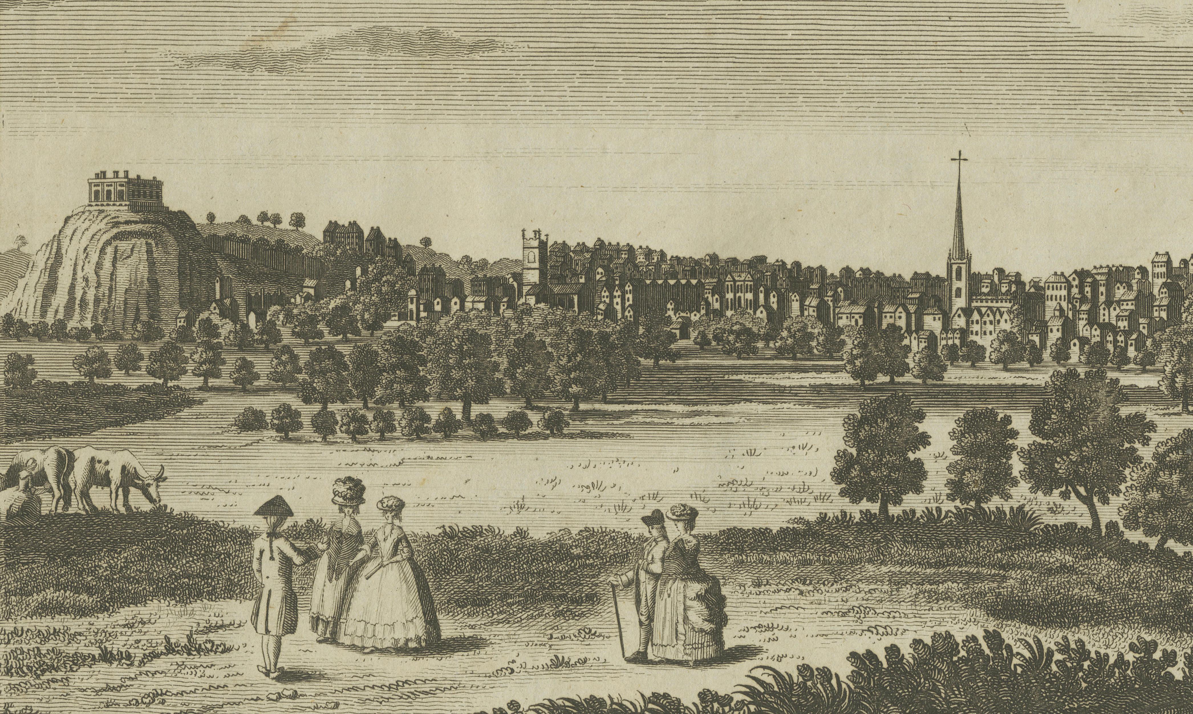 Antique View of Nottingham with Castle – Walpoole British Traveller, 1784