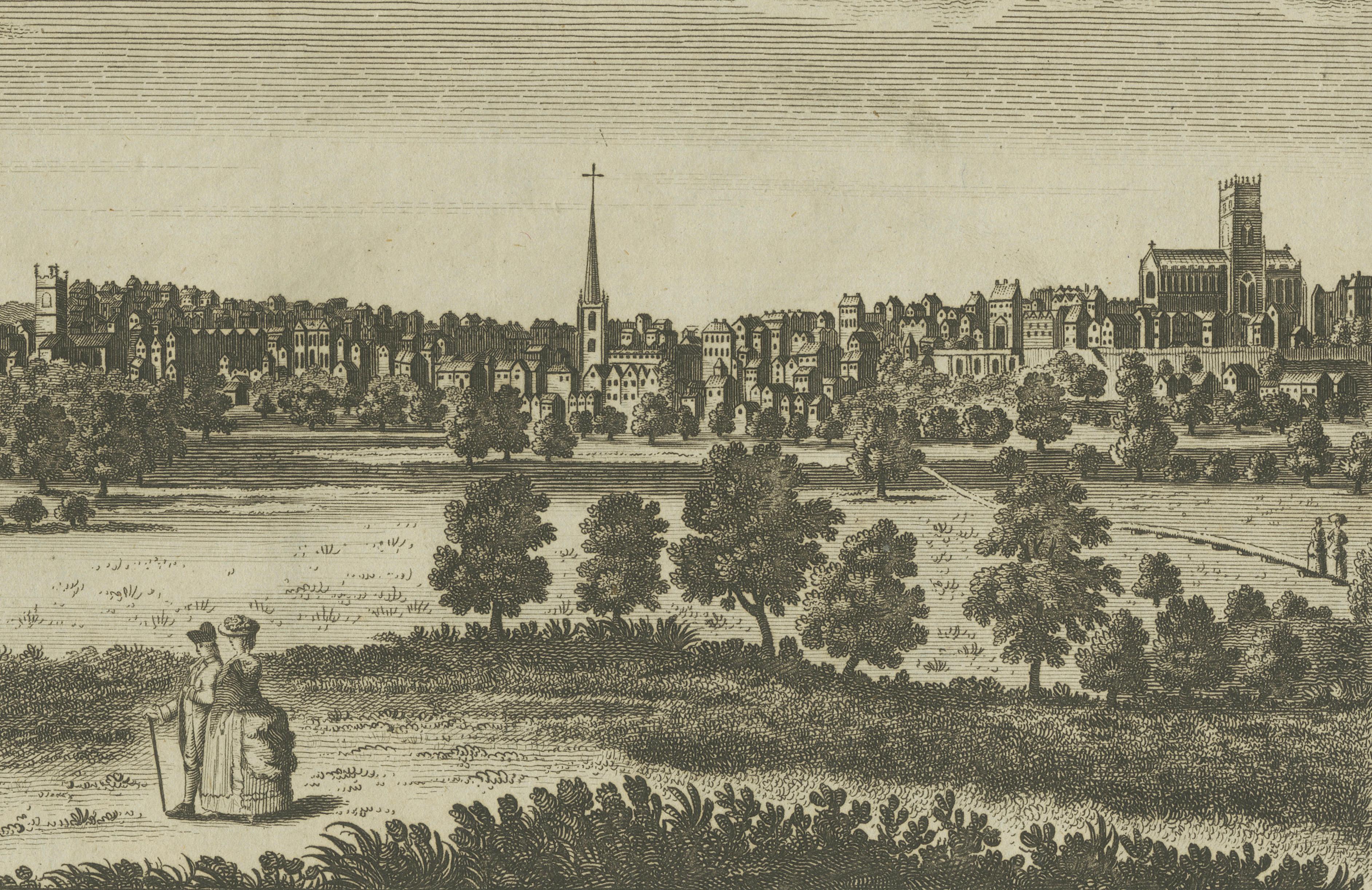 Antique View of Nottingham with Castle – Walpoole British Traveller, 1784