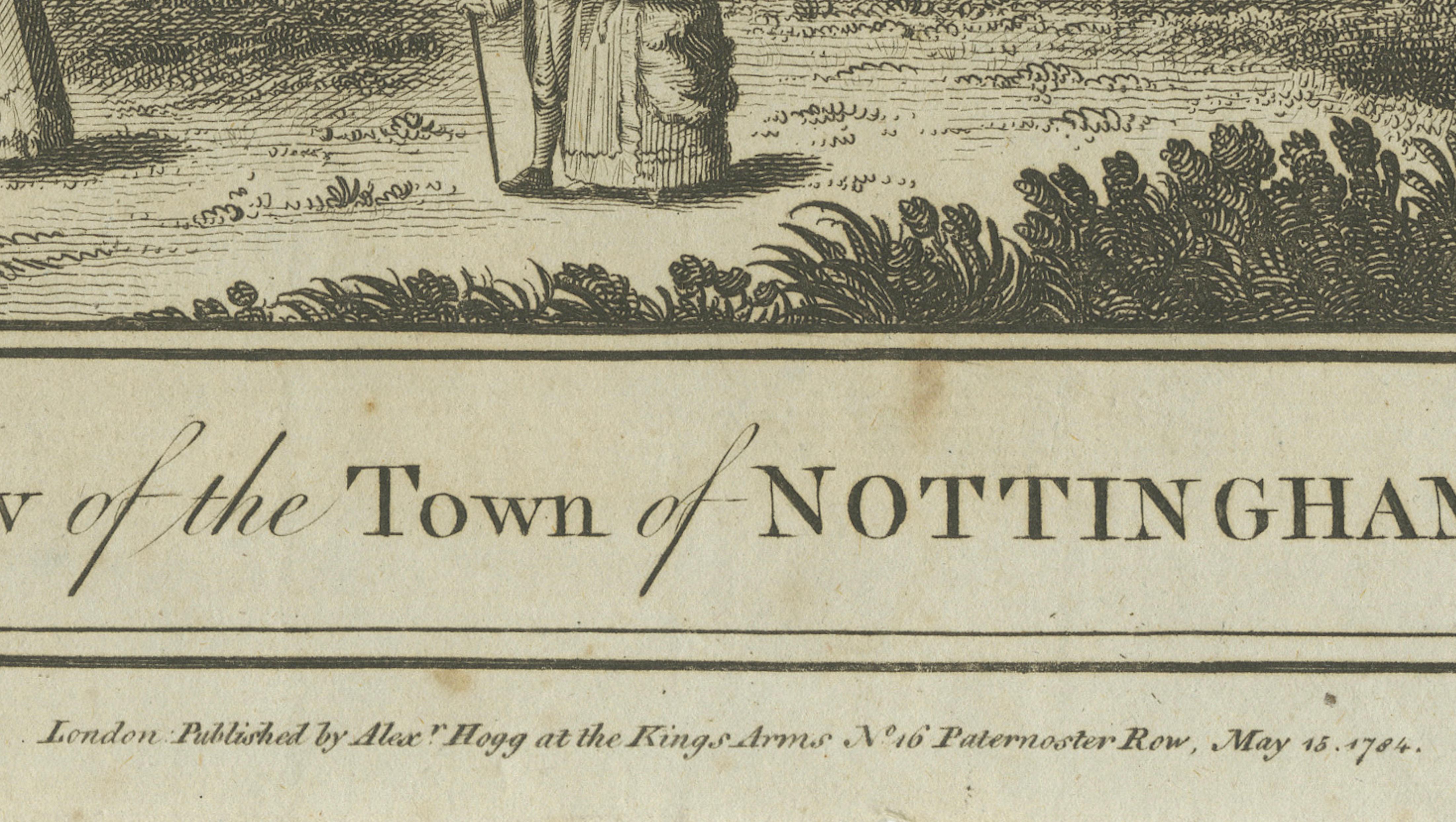 Antique View of Nottingham with Castle – Walpoole British Traveller, 1784