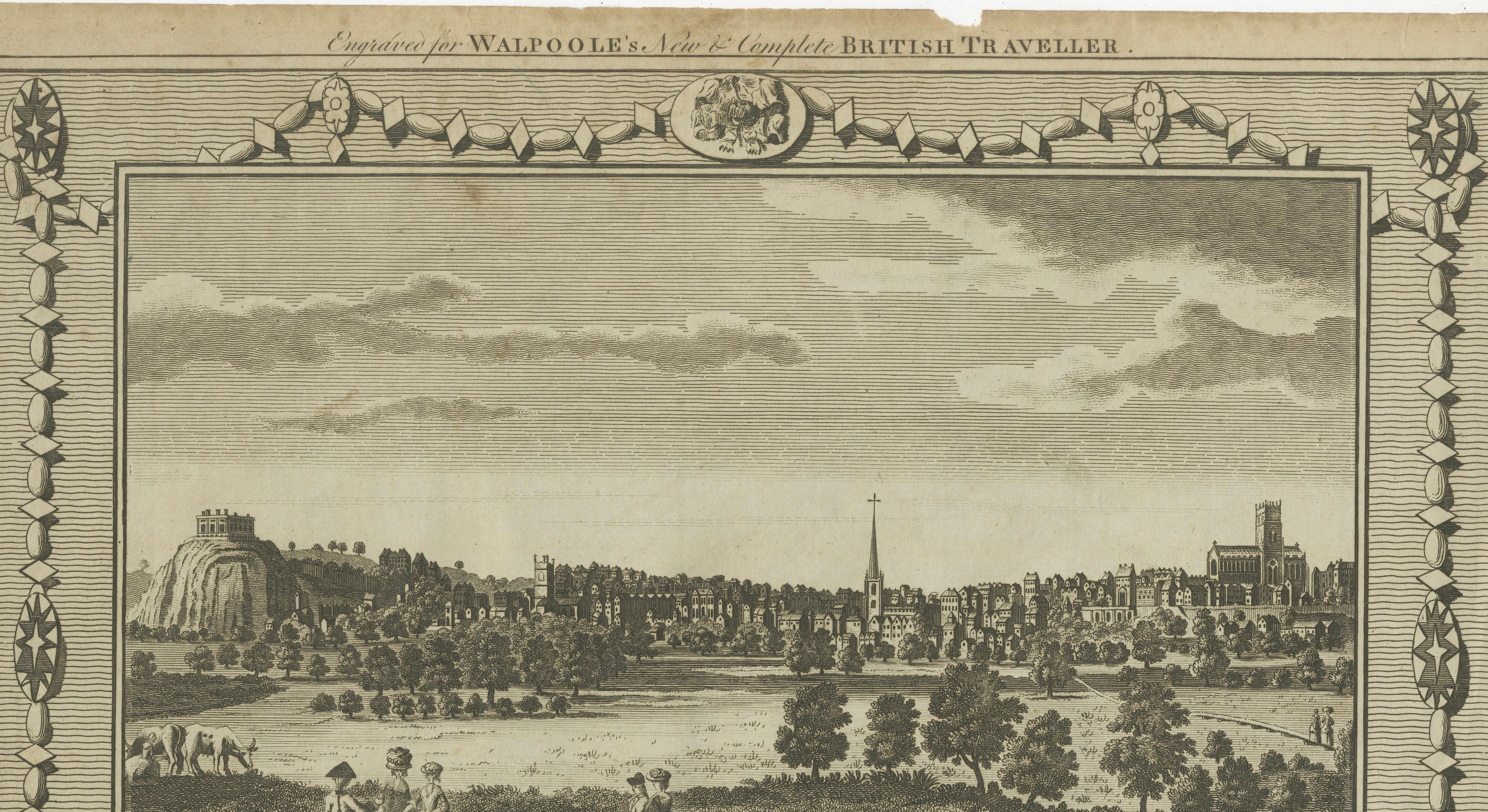 Antique View of Nottingham with Castle – Walpoole British Traveller, 1784