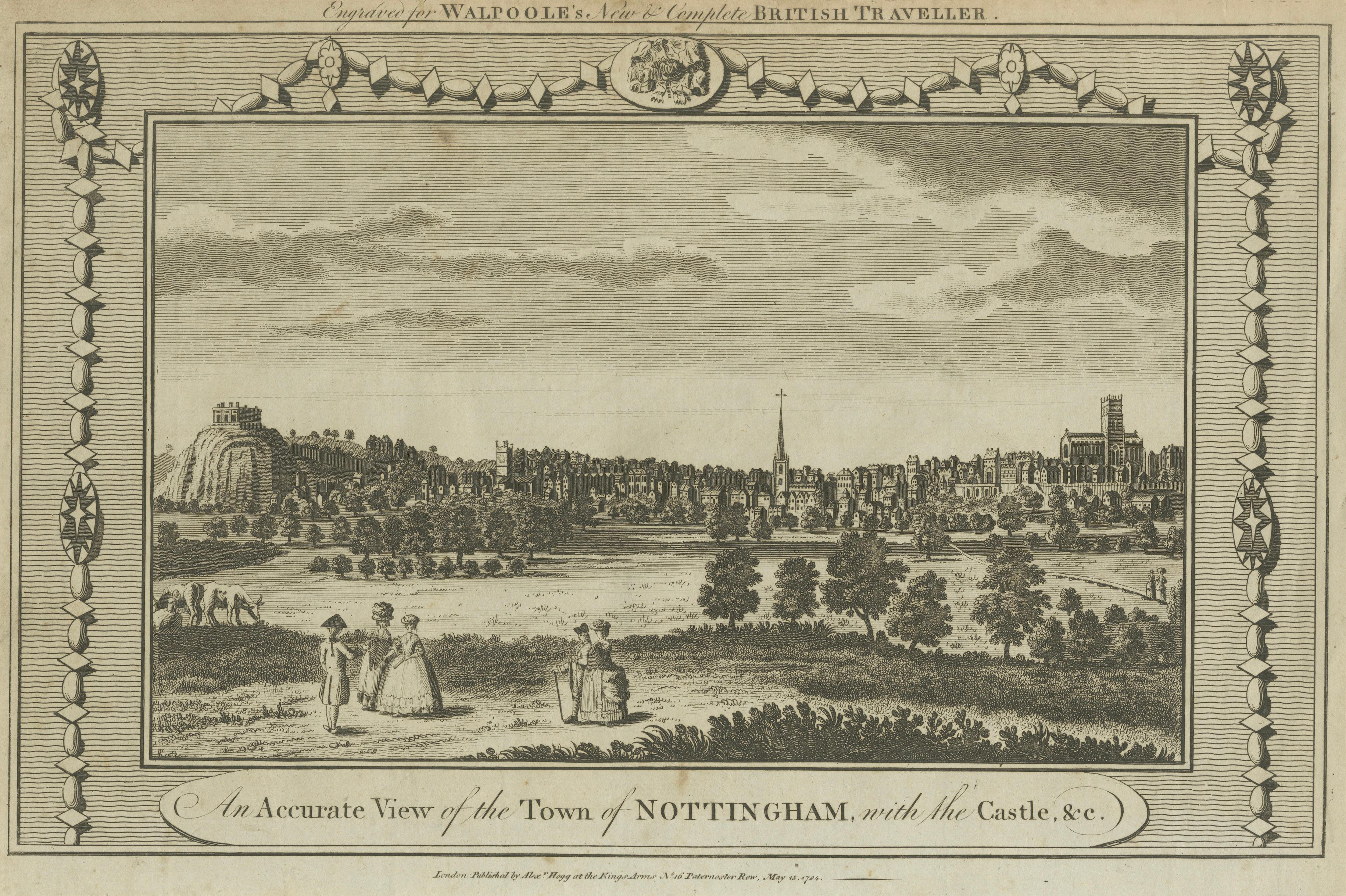 Antique View of Nottingham with Castle – Walpoole British Traveller, 1784 For Sale