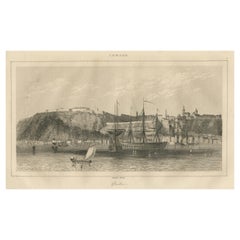 Vista antigua de la ciudad de Quebec desde el agua - Escena portuaria canadiense, c.1850