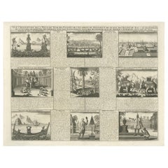 Antique View of Siam — Royal Barges, Elephants & Customs Engraving, ca.1720