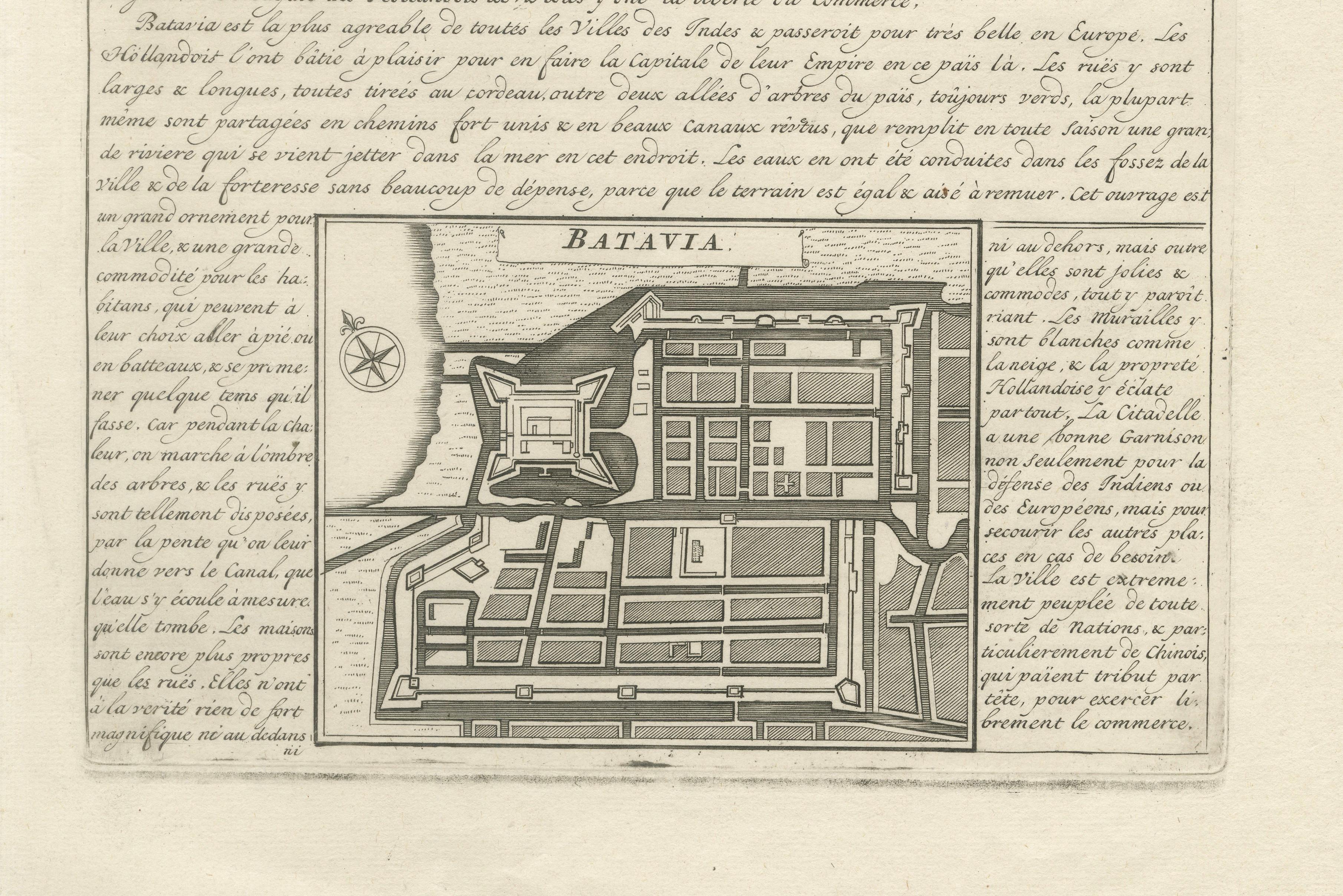Antique View of Surat & Plan of Batavia — VOC India & Indonesia, Chatelain, 1719