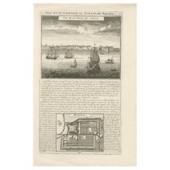 Antique View of Surat & Plan of Batavia — VOC India & Indonesia, Chatelain, 1719