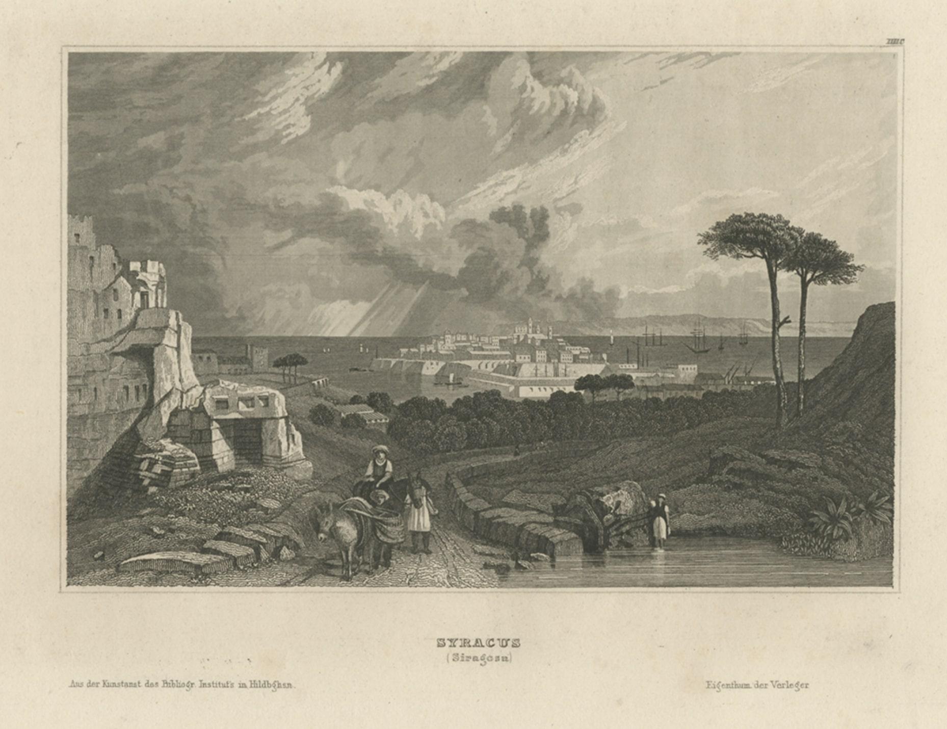 Antike Ansicht von Syrakus, Sizilien, Italien, 1837 im Zustand „Gut“ im Angebot in Langweer, NL