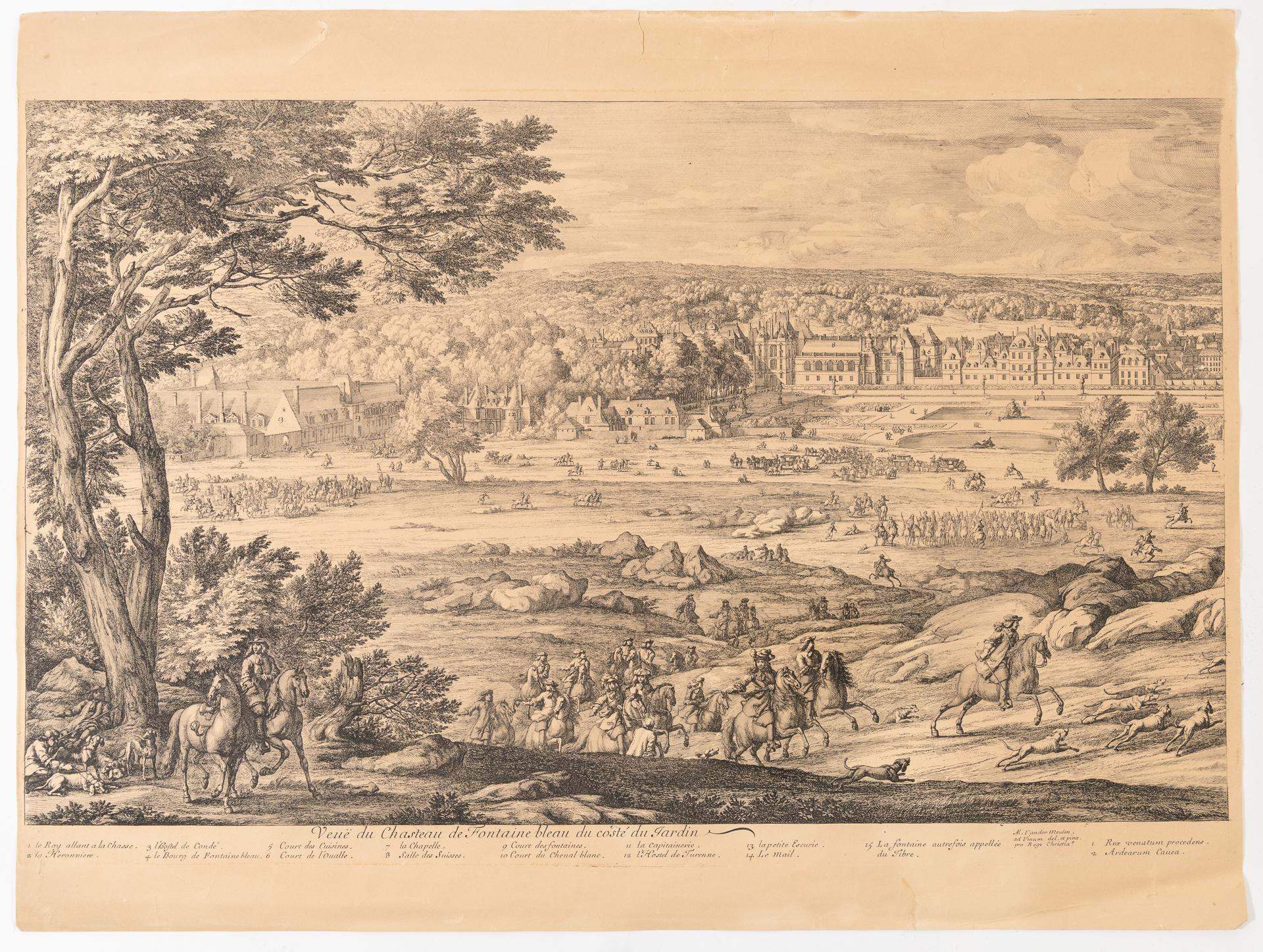 Autre Vue ancienne du château de Fontainbleau depuis le jardin en vente