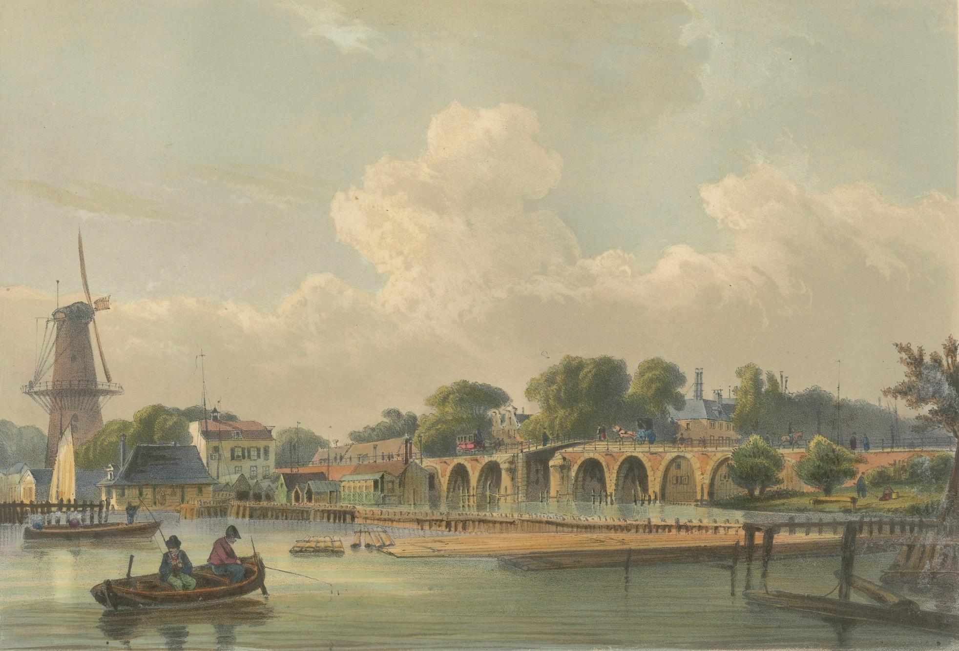 Antike Ansicht des Hoge Sluis, Amsterdam, handkolorierte Lithographie um 1850 im Angebot 3