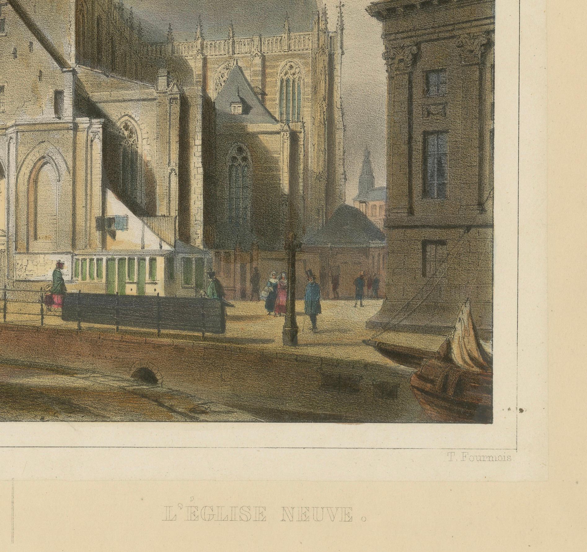 Antike Ansicht der Nieuwe Kerk, Amsterdam, handkolorierte Lithographie um 1850

Diese schöne handkolorierte Lithografie aus der Mitte des 19. Jahrhunderts zeigt eine stimmungsvolle Ansicht der Nieuwe Kerk (Neue Kirche) in Amsterdam, eines der