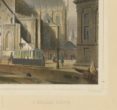 Antique View of the Nieuwe Kerk, Amsterdam, Hand-Colored Lithograph c.1850