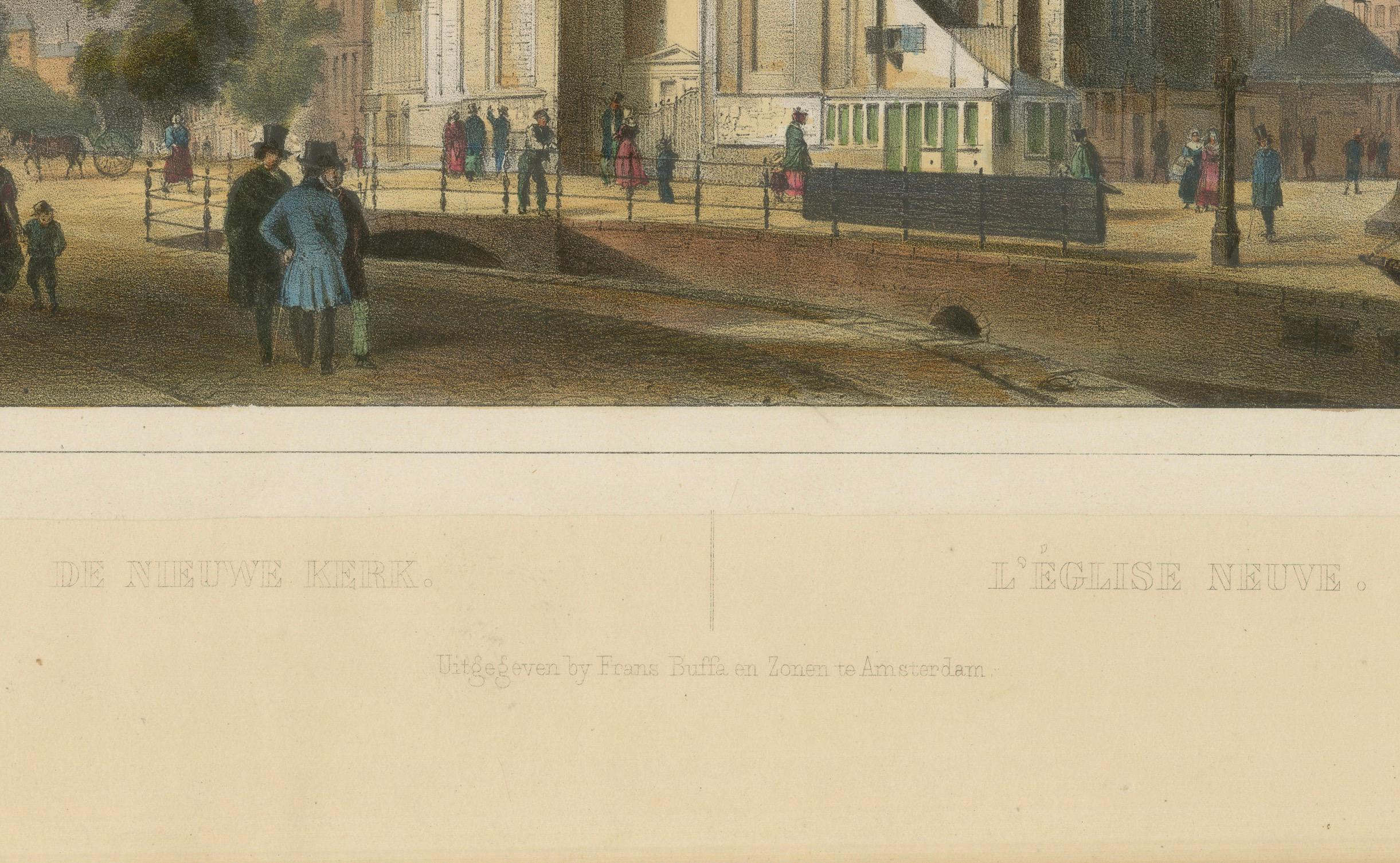 Antike Ansicht der Nieuwe Kerk, Amsterdam, handkolorierte Lithographie um 1850 (19. Jahrhundert) im Angebot