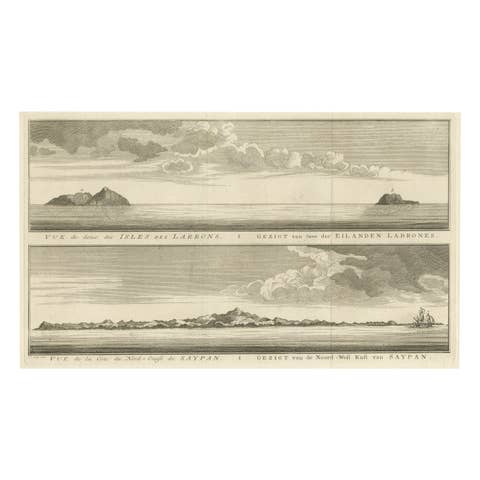 Antique View of The N.W. side of Saypan and one of The Ladrones Islands, 1757