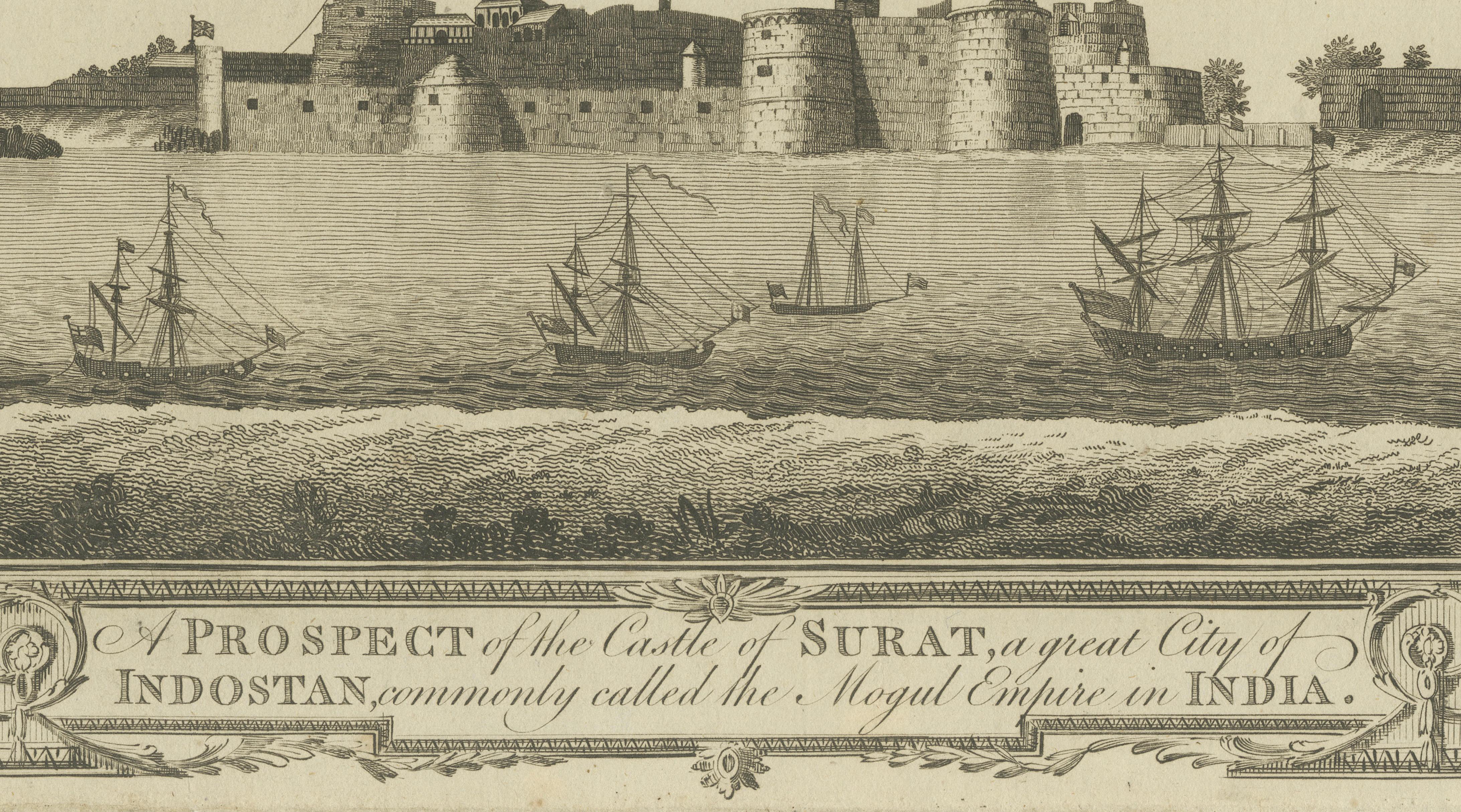 Antique View Surat Castle India – Mughal Empire Port, Millar 1782