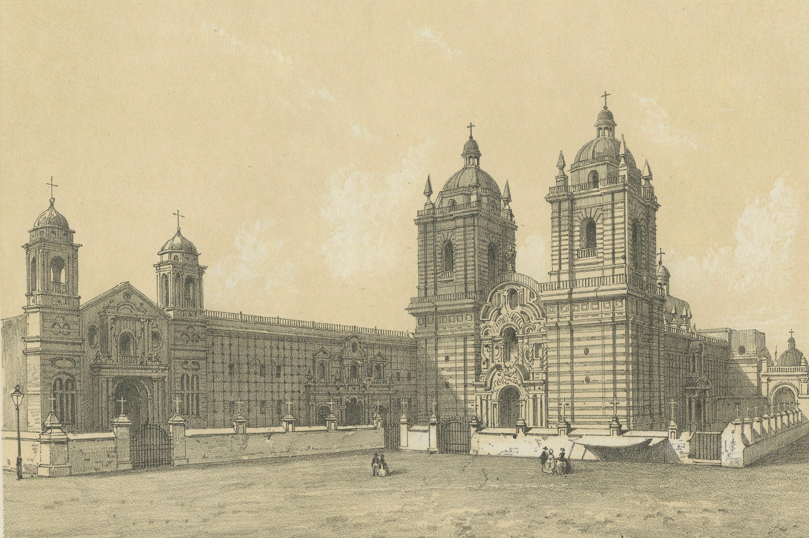 Vistas antiguas de Lima - Iglesia de San Francisco e Iglesia de San Pedro, 1865 Francés en venta