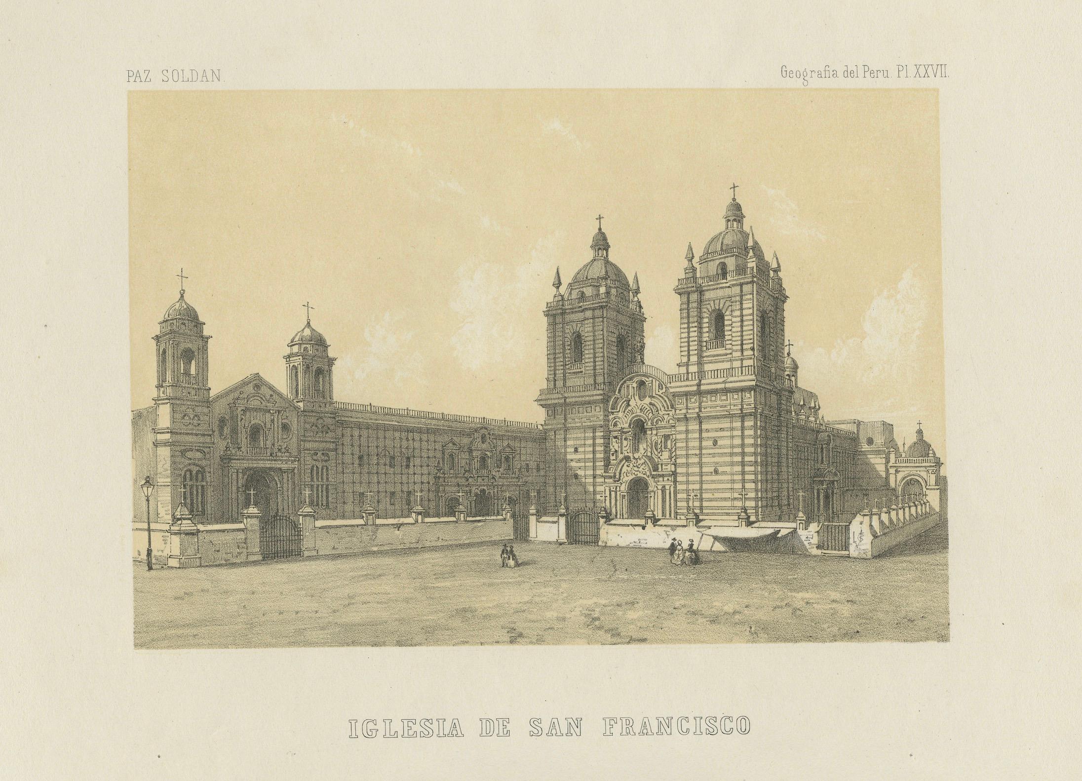 Vistas antiguas de Lima - Iglesia de San Francisco e Iglesia de San Pedro, 1865 Mediados del siglo XIX en venta