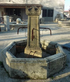 Antique Village Central Fountain in Patinated Natural Limestone, Provence