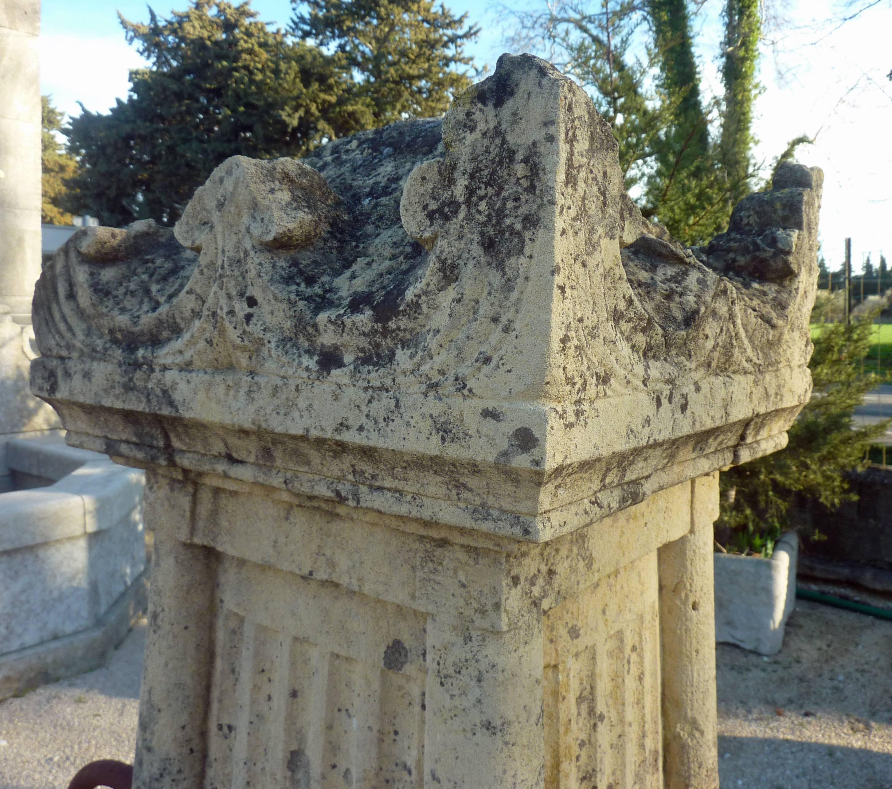 19th Century Antique Village Central Fountain in Patinated Natural Limestone, Provence For Sale