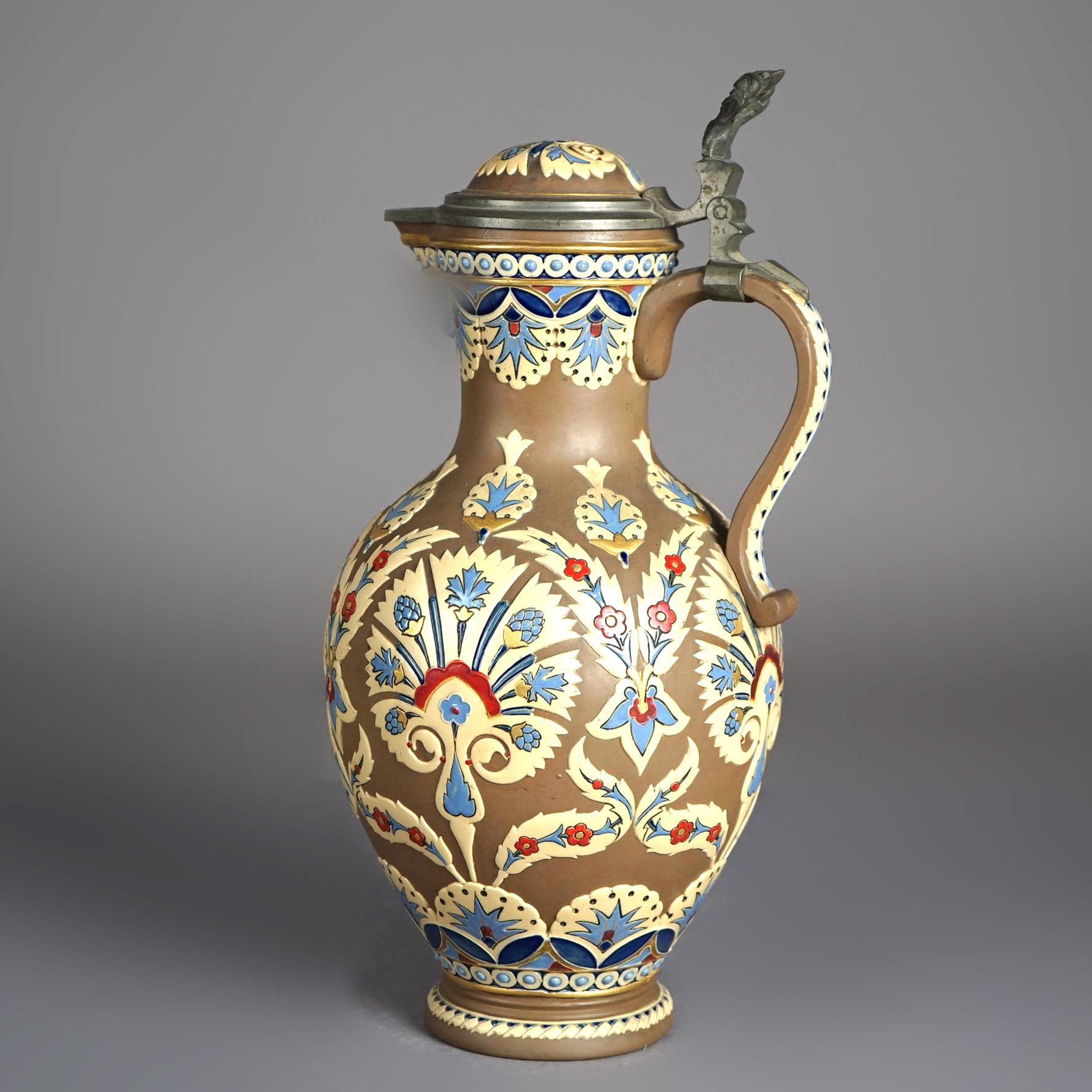 Antike Villeroy & Bach Mettlach Ästhetische Keramik Krug mit stilisierten Blumen C1890

Maße - 14,75 