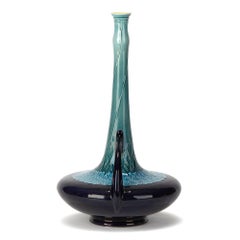 Antique Villeroy & Boch Art Nouveau Blue Majolica Floral Vase, 1904