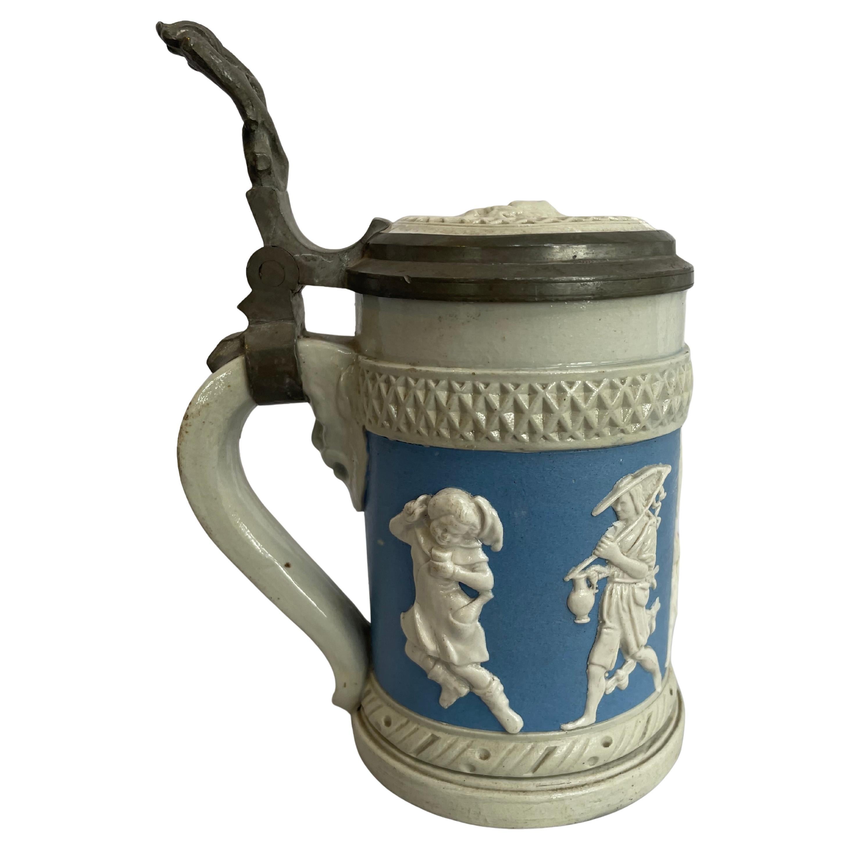 Antiker Villeroy & Boch Bierkrug mit Zinndeckel