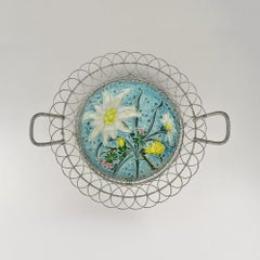 Antique Villeroy & Boch Majolica Barbotine Plate w. Wirework Basket Bowl Dish
