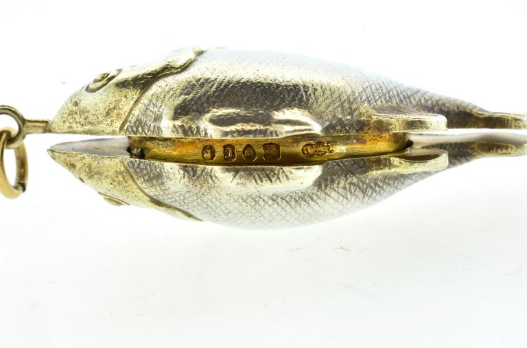 Antique Vinaigrette, in Silver and Vermeil with a Fish Motif, Necklace, c. 1892 For Sale 2
