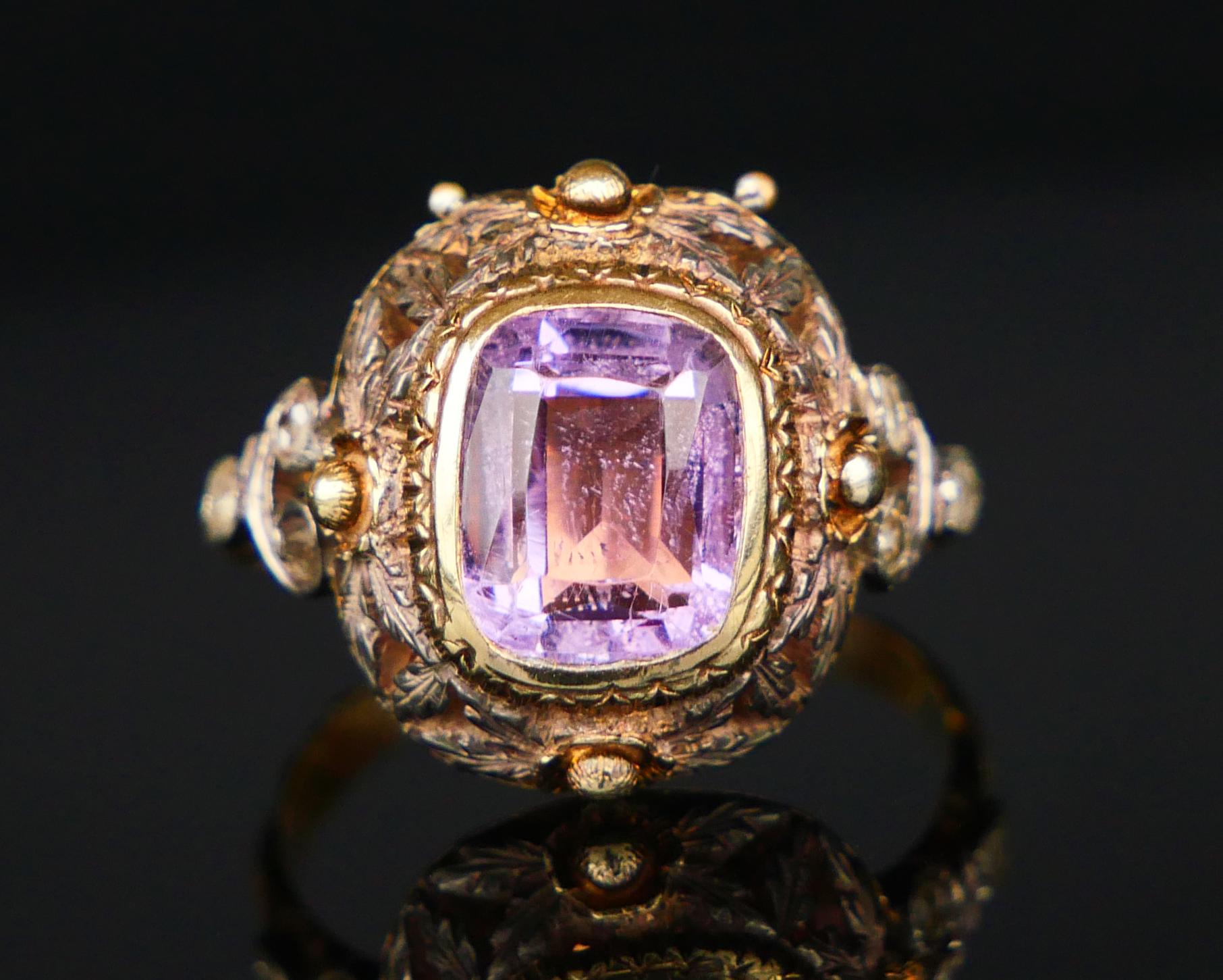 Antiker Vinaigrette Parfümring Amethyst Diamanten 14K Gelbgold Ø 8US/ 5.55gr im Angebot 9