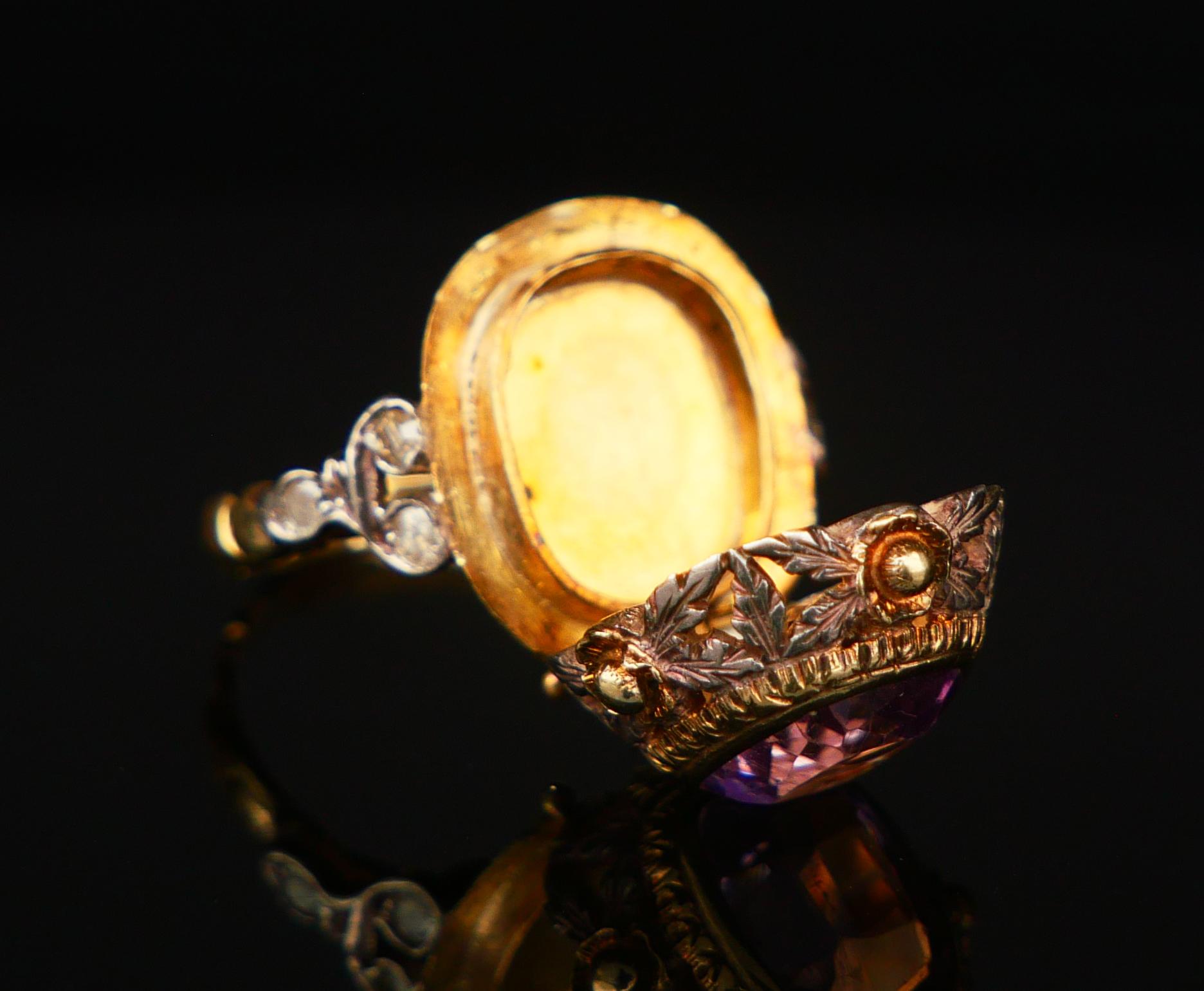 Antiker Vinaigrette Parfümring Amethyst Diamanten 14K Gelbgold Ø 8US/ 5.55gr im Angebot 11