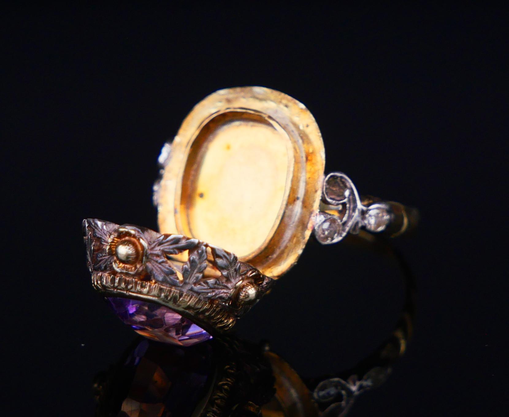 Antiker Vinaigrette Parfümring Amethyst Diamanten 14K Gelbgold Ø 8US/ 5.55gr im Angebot 12