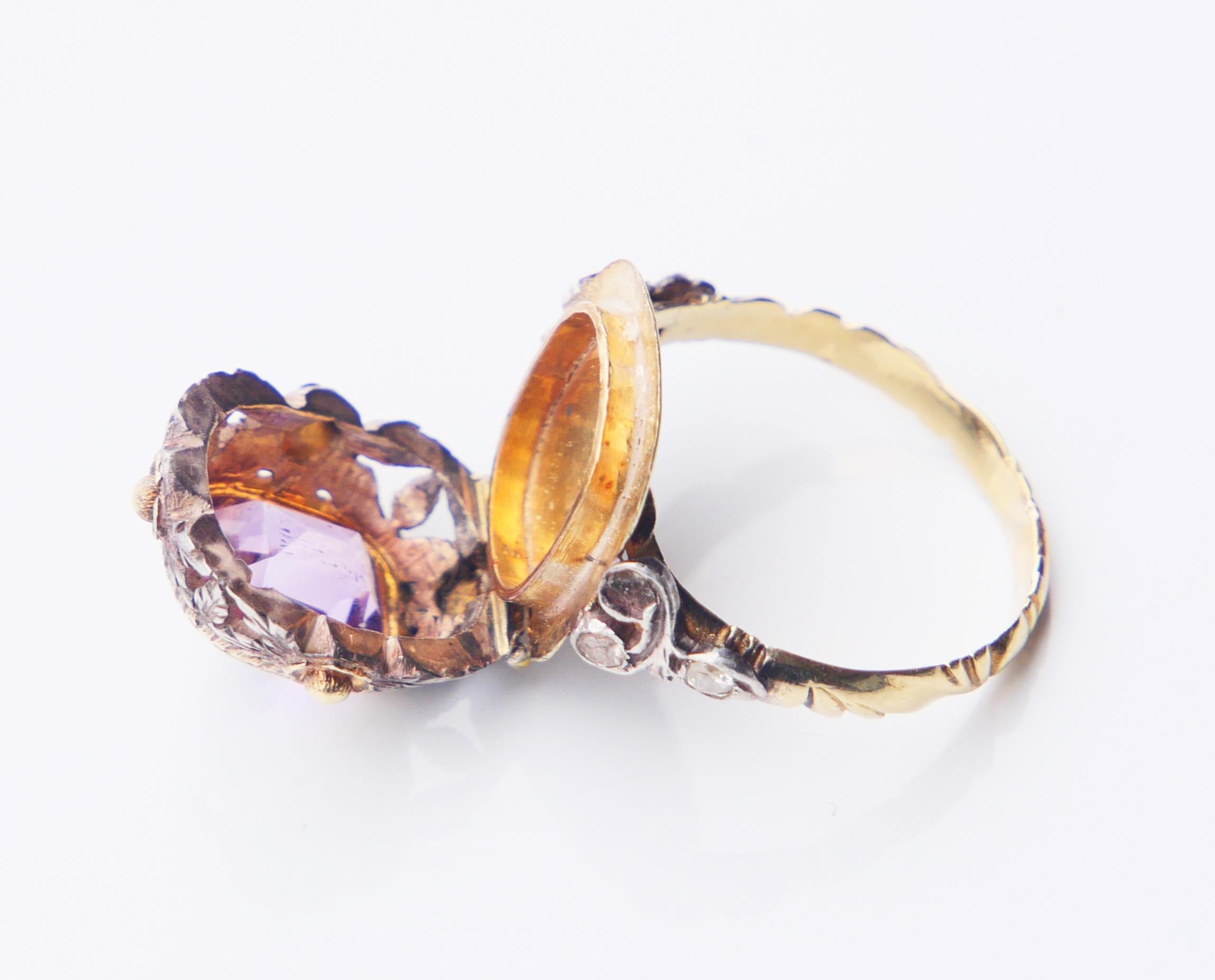 Antiker Vinaigrette Parfümring Amethyst Diamanten 14K Gelbgold Ø 8US/ 5.55gr im Angebot 2