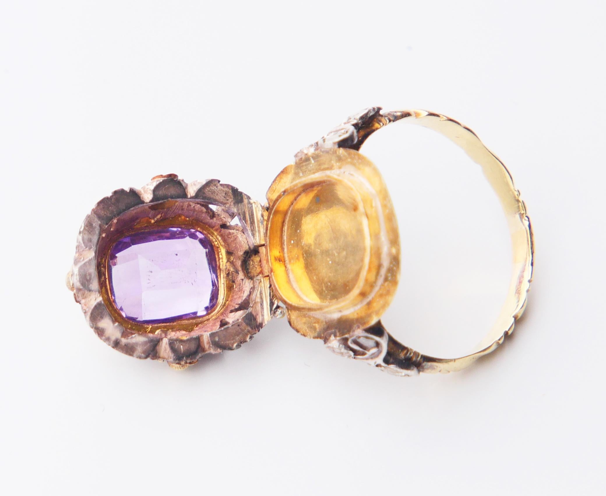 Antiker Vinaigrette Parfümring Amethyst Diamanten 14K Gelbgold Ø 8US/ 5.55gr im Angebot 3