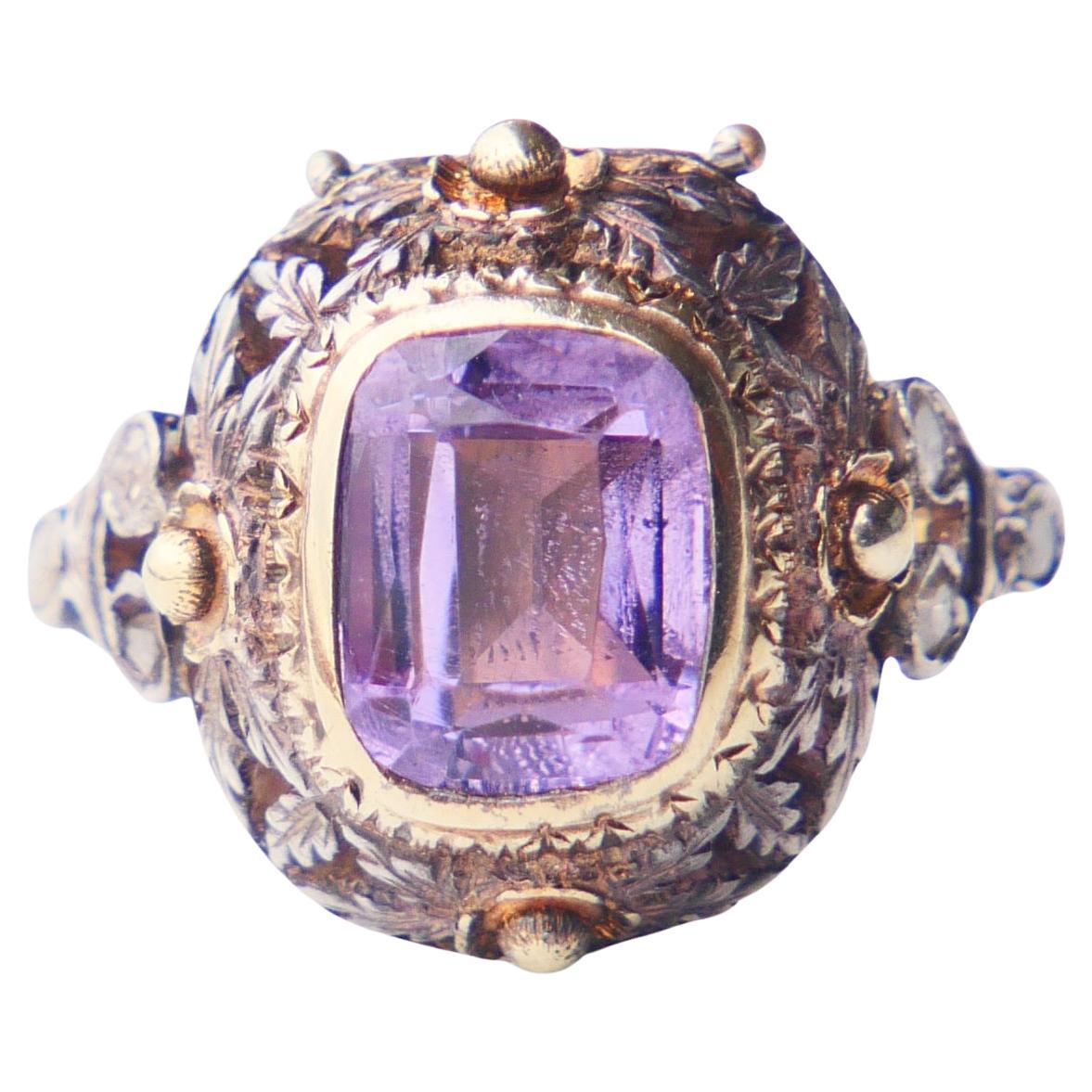 Antiker Vinaigrette Parfümring Amethyst Diamanten 14K Gelbgold Ø 8US/ 5.55gr im Angebot